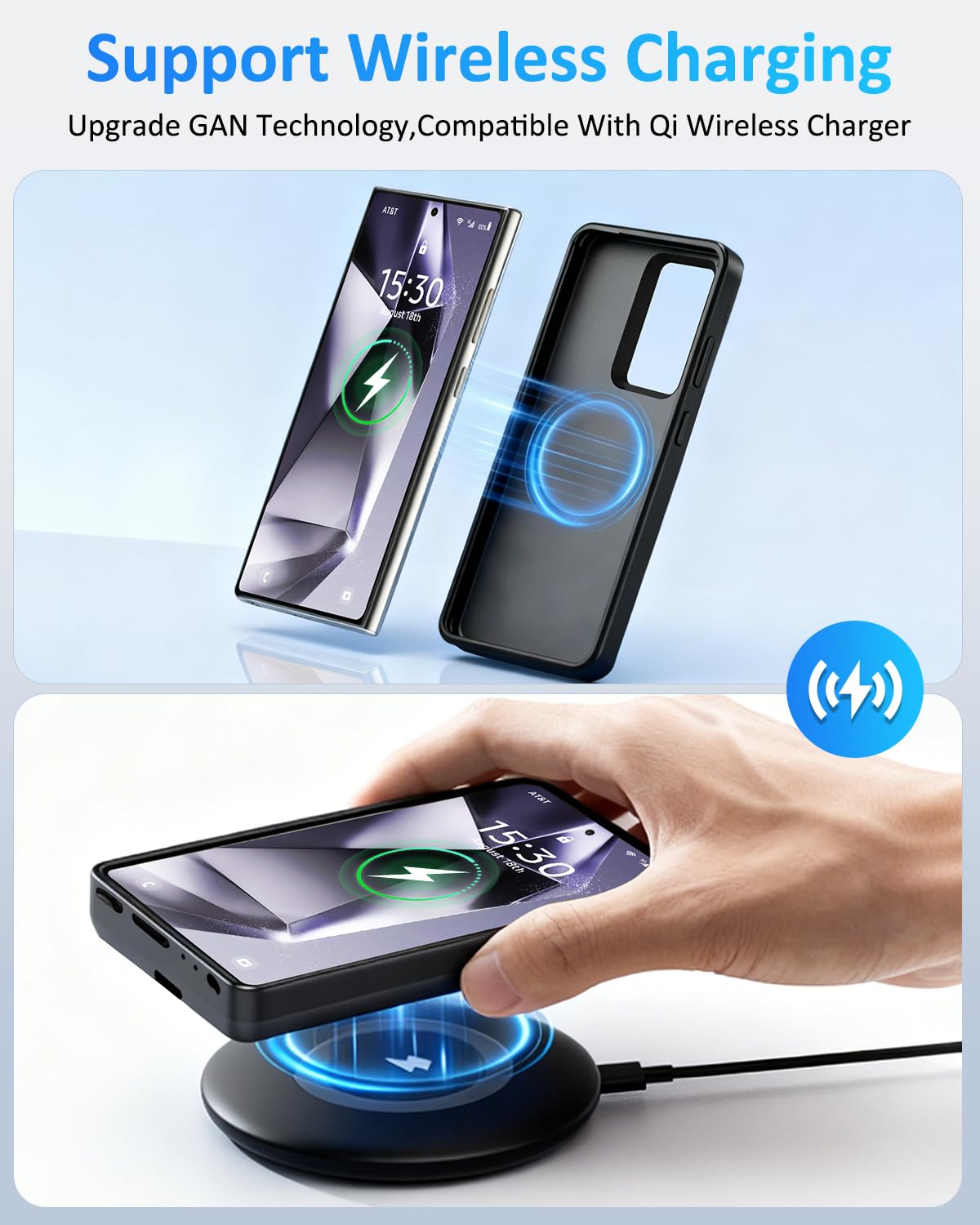 Custodia con Batteria per Samsung Galaxy S25 15000mAh Cover Batteria Portatile di Ricarica Wireless Ricaricabile Magnetica Power Bank Caricabatterie con Tecnologia GAN
