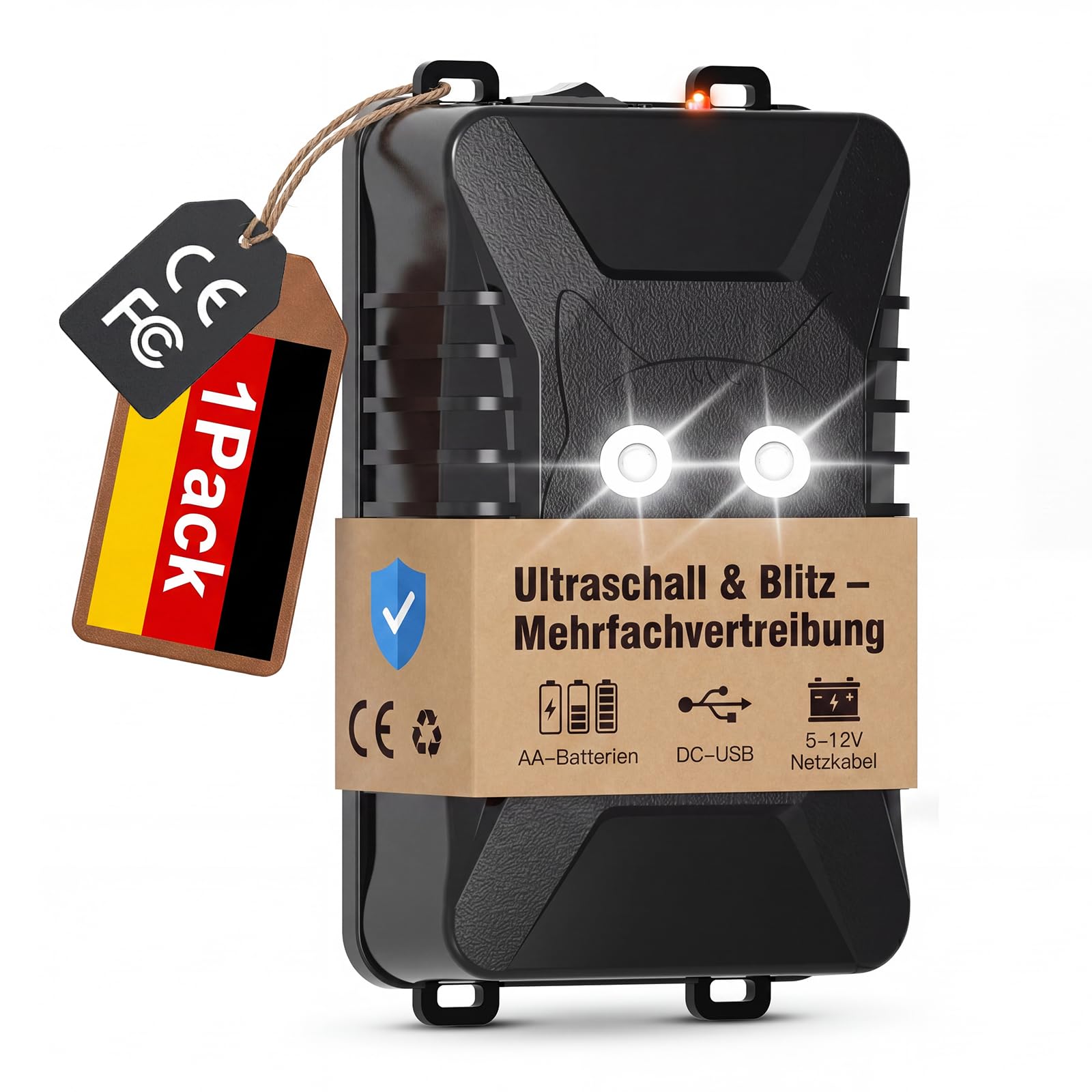 ADOGO Ultraschall Marderabwehr Batteriebetrieben, Marderabwehr Dachboden mit Blitzlicht & Sensor, IP66 Mäuseabwehr Ultraschall Testsieger, Marderschreck Garten für Haus,Garage,Dachboden