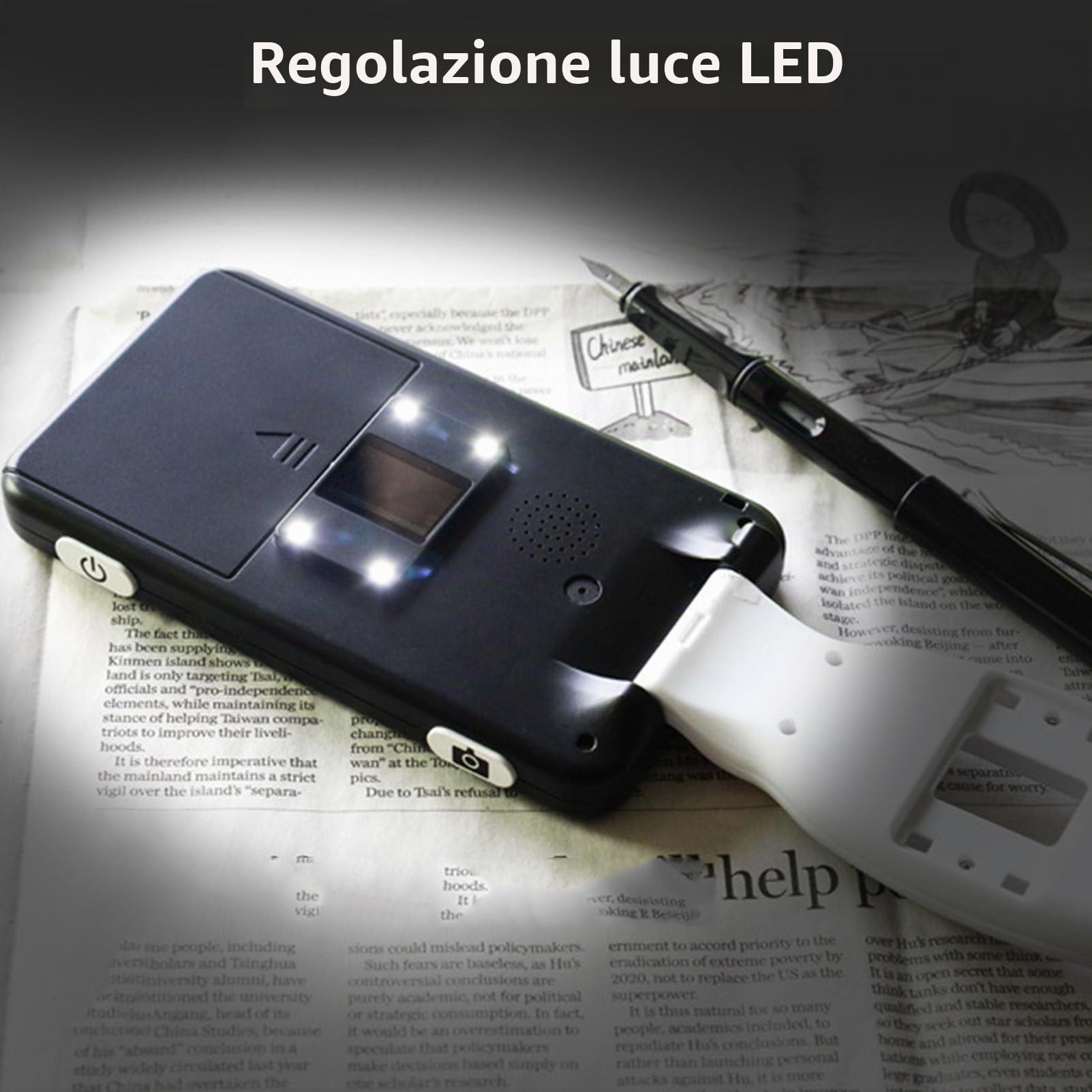 Lente d'ingrandimento digitale portatile, ausilio elettronico per la lettura, touchscreen da 5 pollici 800x480 con supporto pieghevole per ipovedenti, obiettivo della fotocamera per lontano,White