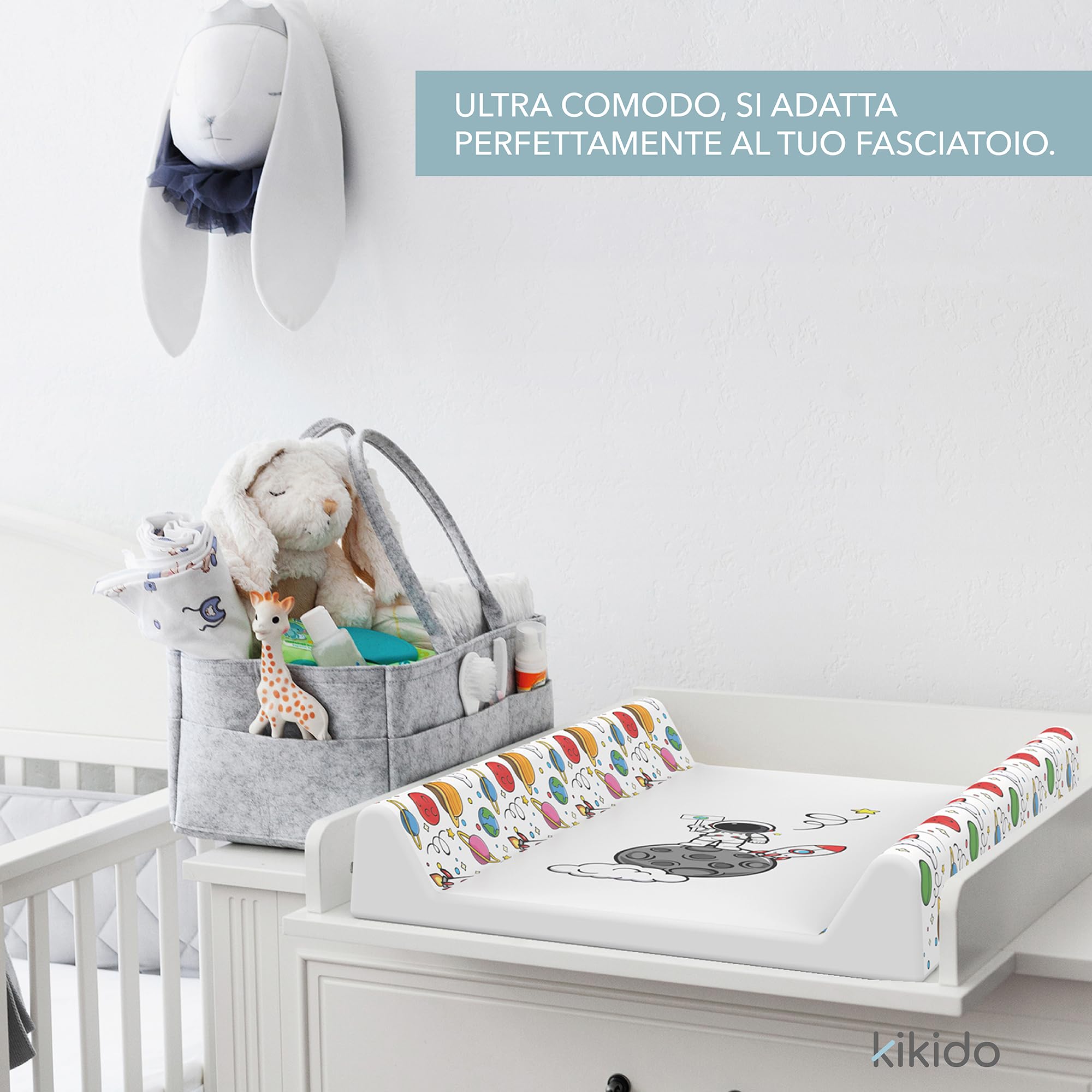 Kikido Materassino Fasciatoio 50x70 - Astronauta - Materasso Fasciatoio in PVC con Bordi Rialzati - Materassino Universale con Spondine di Sicurezza, Universale e Impermeabile 70x50 - 4