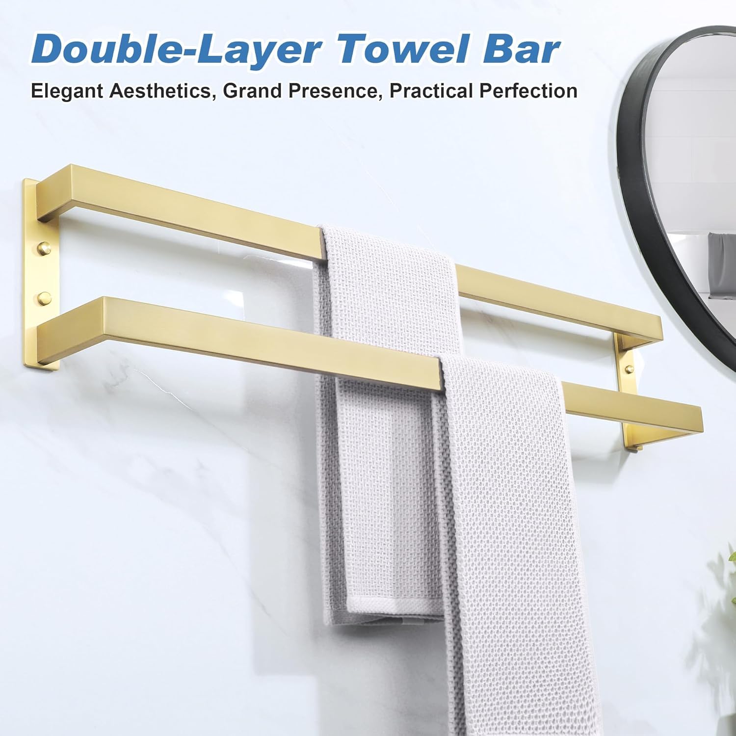 Mooche Toallero de doble capa, color dorado, 80 cm