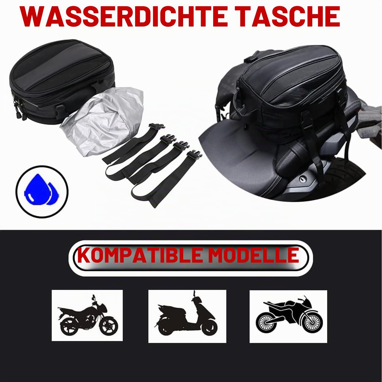 Motorrad Hecktasche Wasserdicht PU-Leder Abnehmbar Gepäcktasche Satteltasche Multifunktionstasche