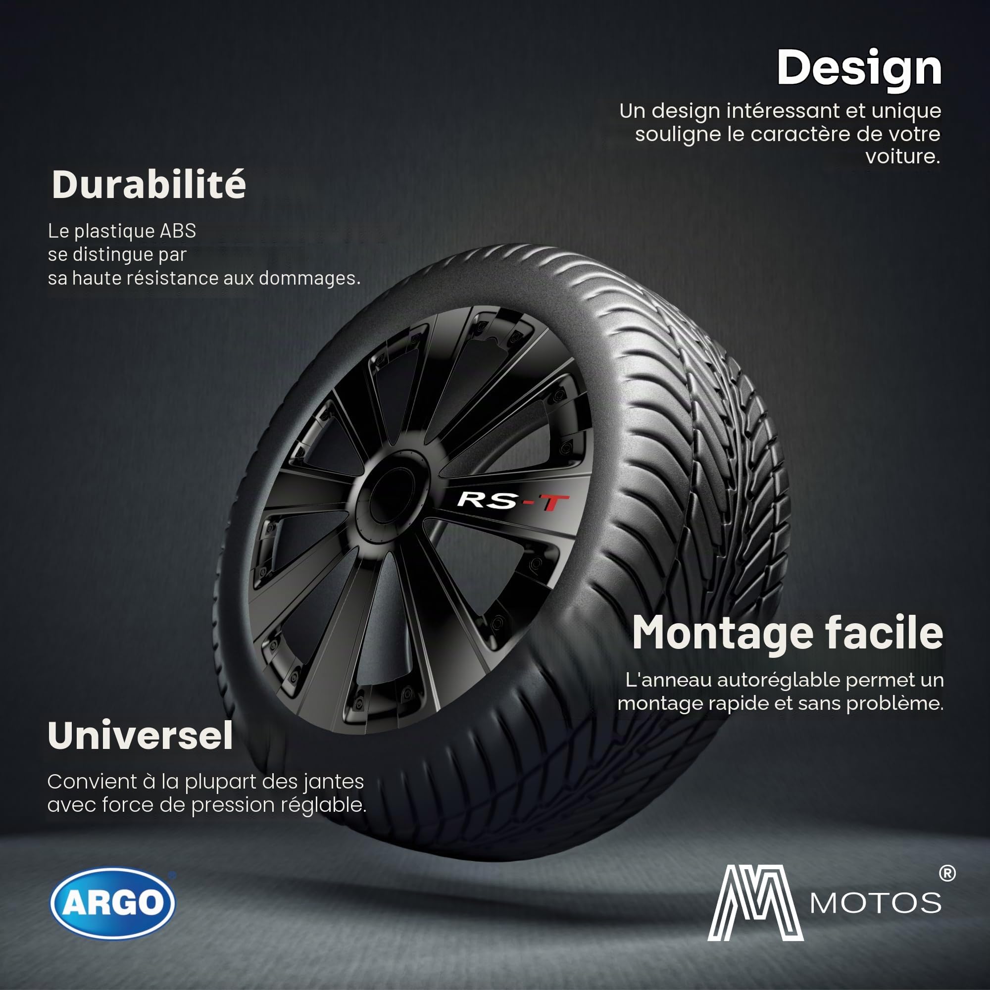 M MOTOS Jeu de 4 enjoliveurs 16 Pouces - Riez des Rayures avec Ces enjoliveurs 16 Pouces Souples et légers. Facile à Installer, Aucun Outil nécessaire, Protection Contre la décoloration!