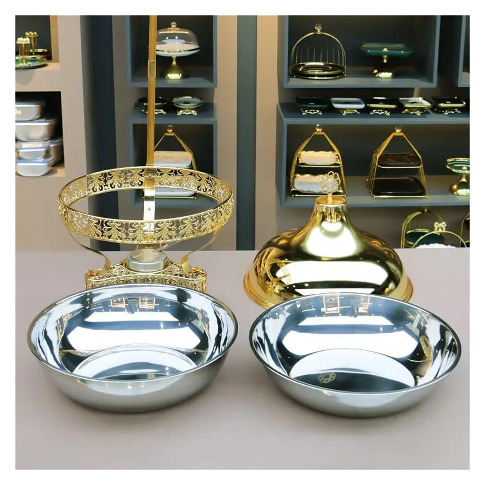 Platos for Frotar Suministros de Catering de Calidad alimentaria | Diseño elegante con bandeja calentadora de alimentos, tapa colgante y estufa de alcohol(B)
