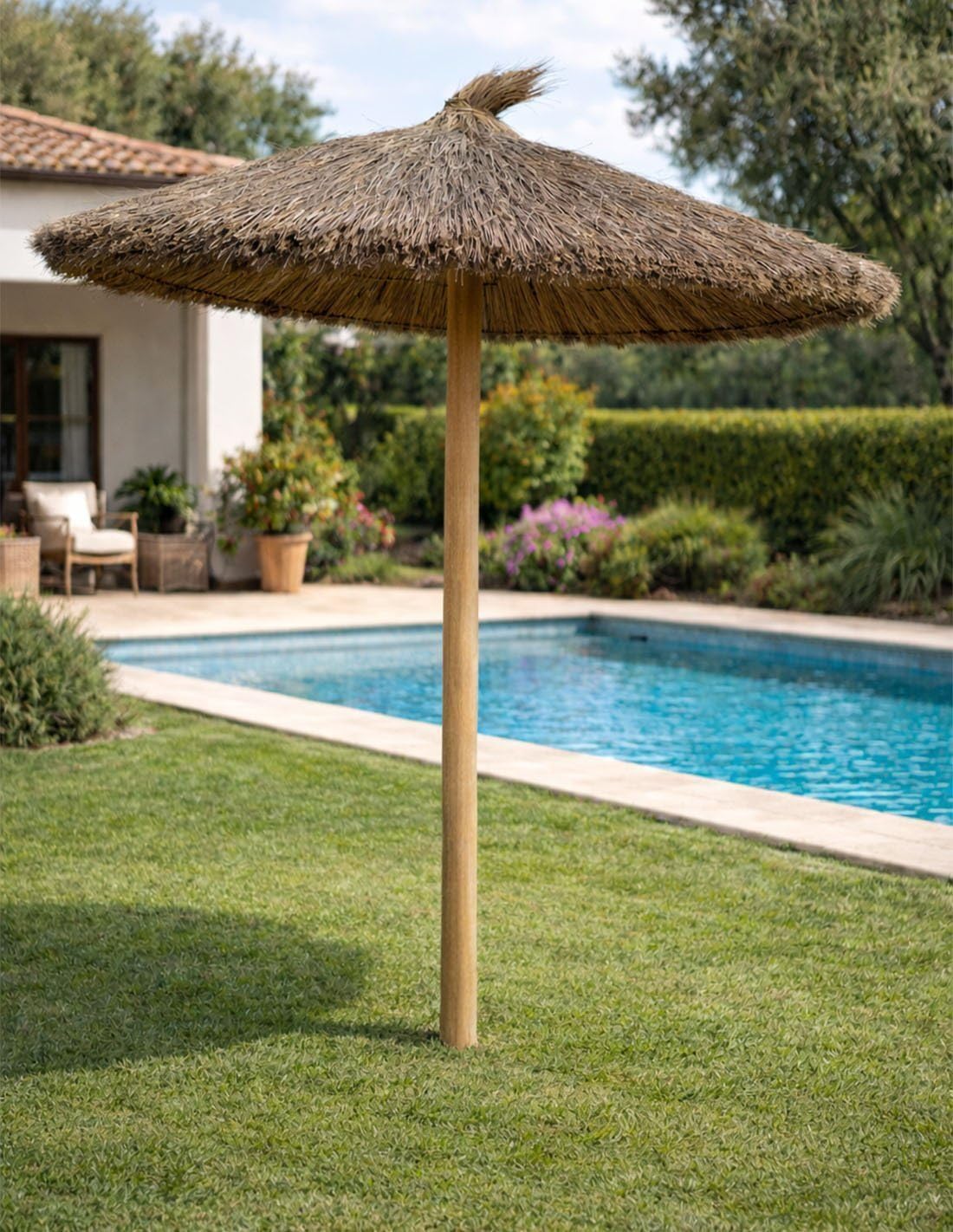 Jardin202 - Palo de Madera Tratada con Punta para Sombrilla de Brezo o Esparto | Poste Exterior Parasol | Largo 2.5m x Diametro 9.5cm