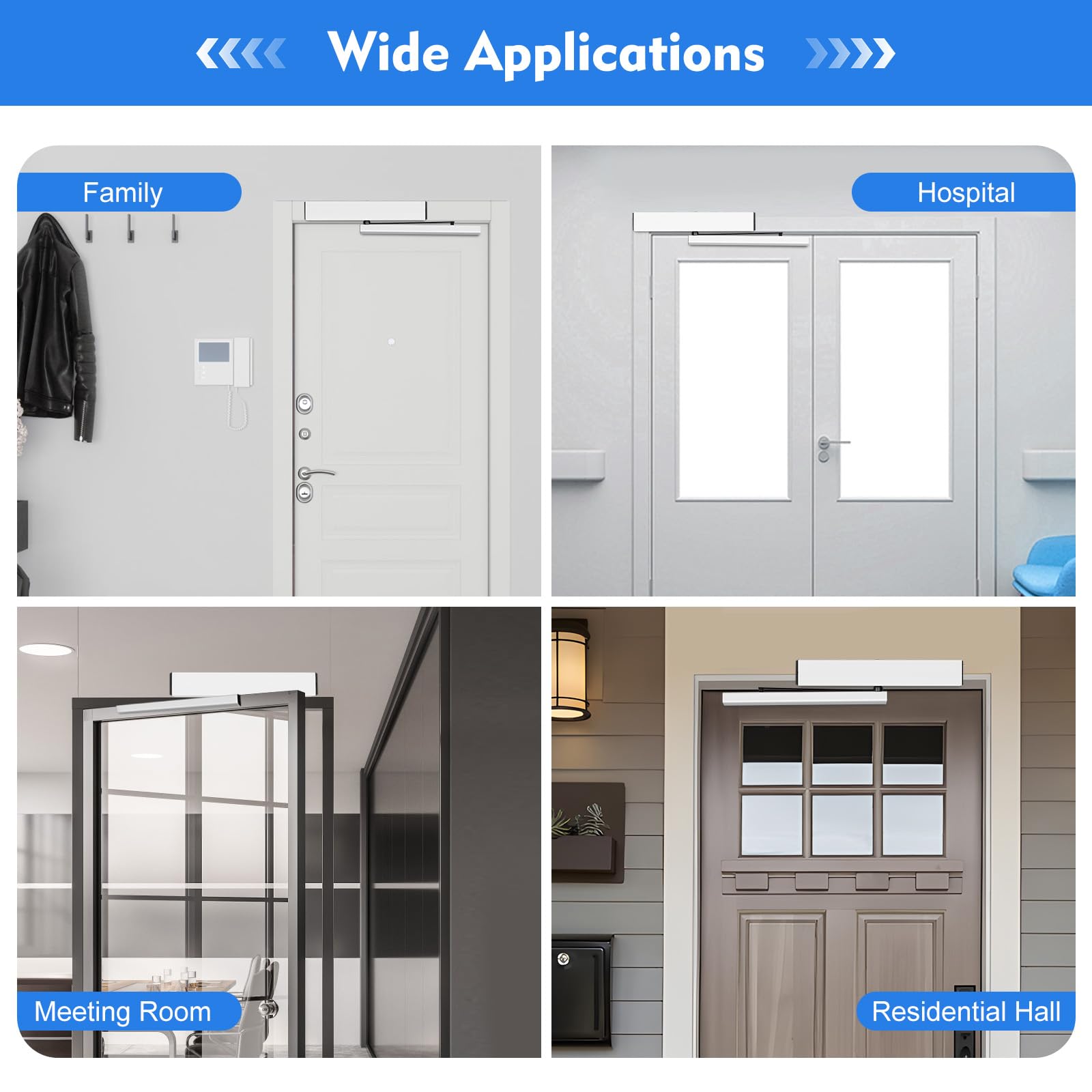 Abridor de Puerta Automático 50W Accionamiento Automático para Puerta 120 Grados Automatic Swing Door Opener 15m Remote Control 30kg Closing Force IP12D con 5 ID Cards y 1 Sensor