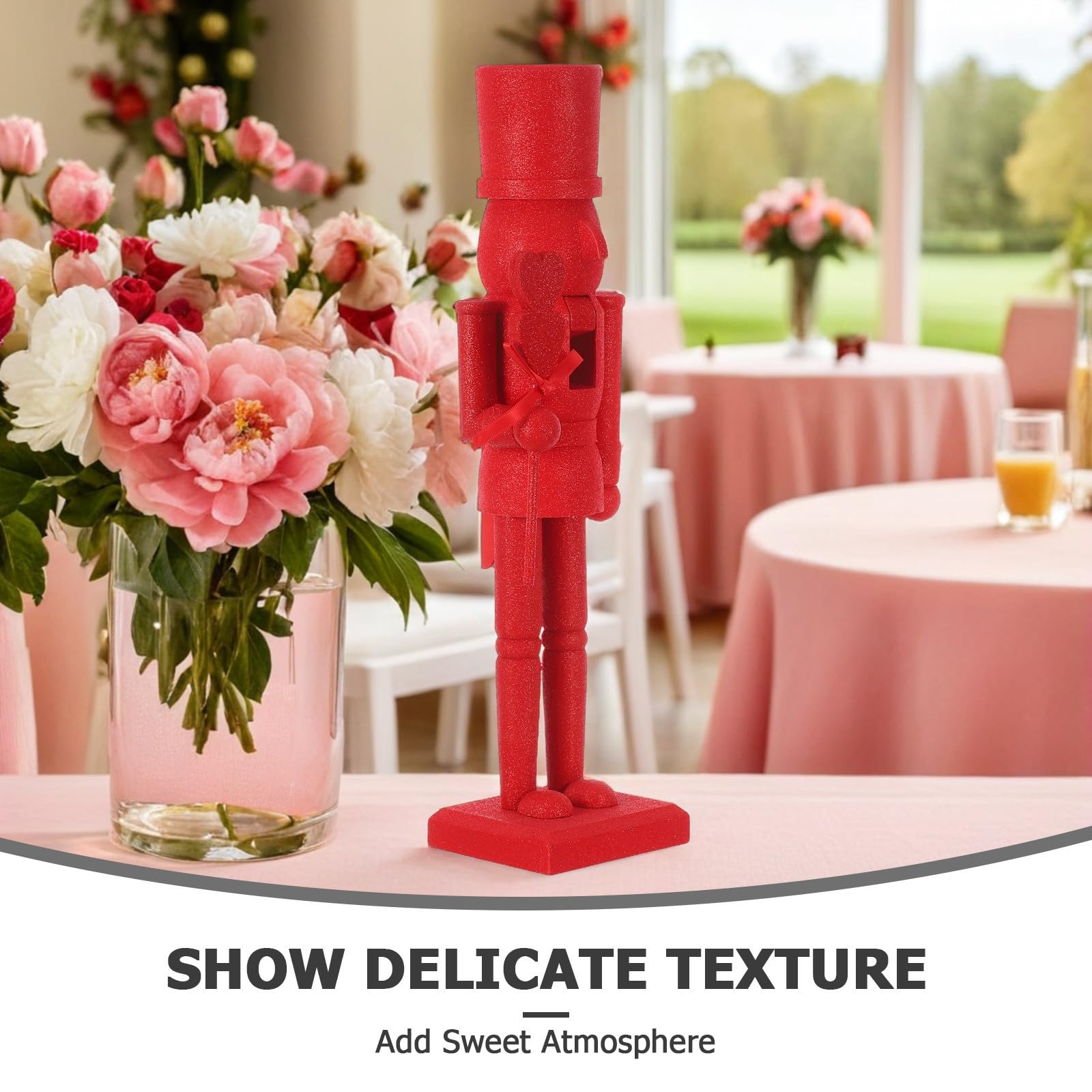 INOOMP Statuina Schiaccianoci in Legno, 36cm, Rossa, Figura Soldato Decorativa da Tavolo, Ornamento da Collezione per Soggiorni e Riunioni Intime, San Valentino e Natale
