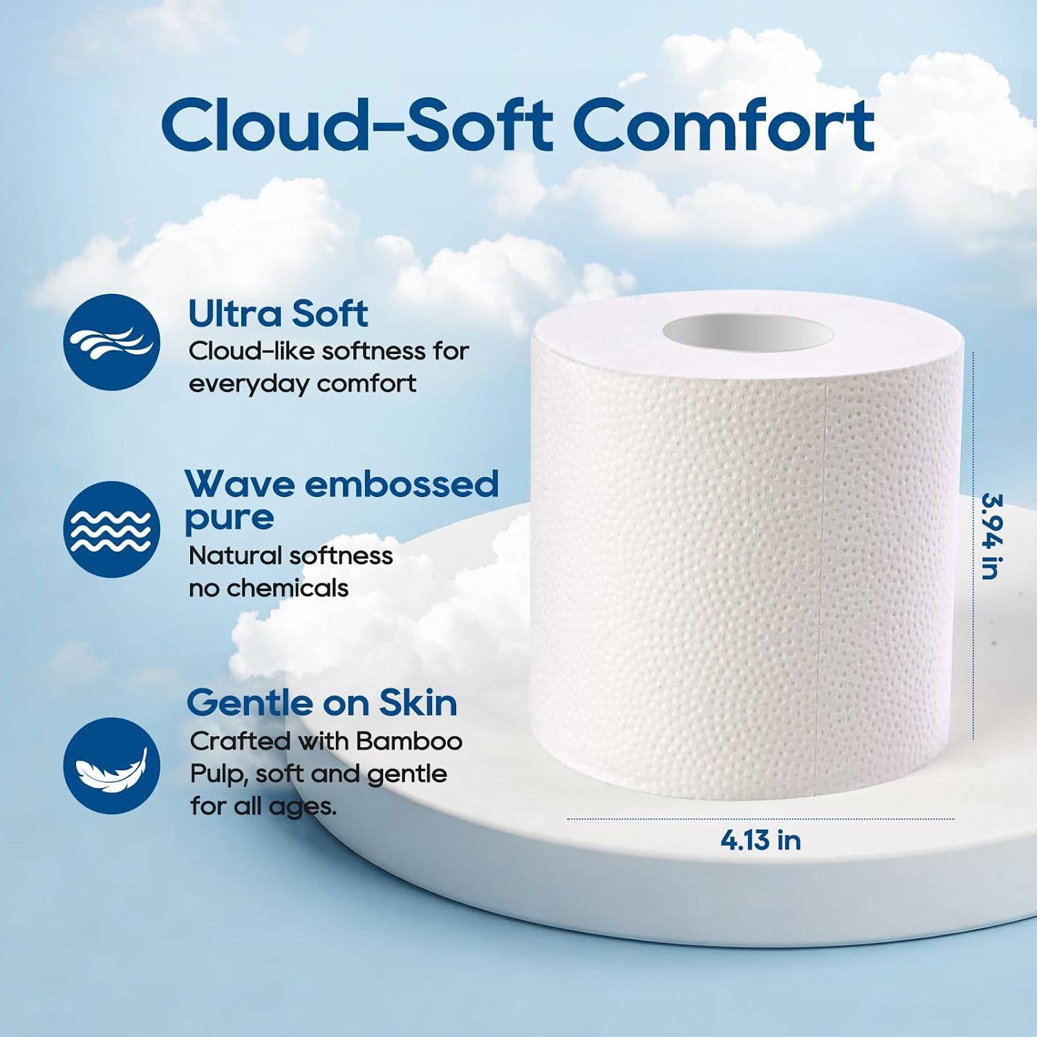 MUCHII Bamboo Toilet Paper 3-Ply, Septic Safe Bath Tissue, 24 Rolls, White image 3