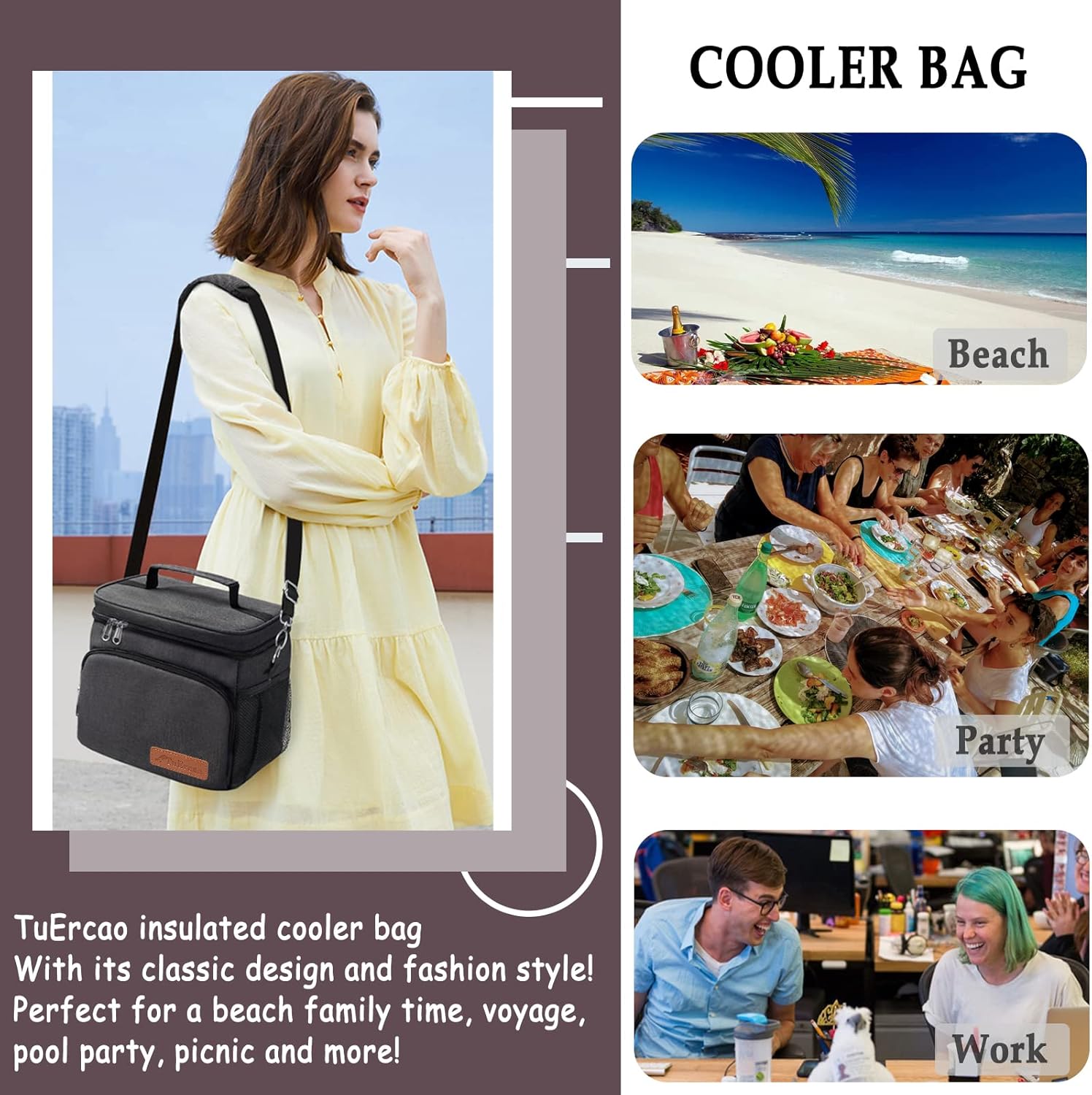 TuErcao Insulated Cooler Bag 6/24 Can Collapsible Leakproof Soft Sided Cooler for Car, Portable Foldable Small Ice Chest for Beach Camping Picnic Travel, 5/15qt Lunch Box for Men Work