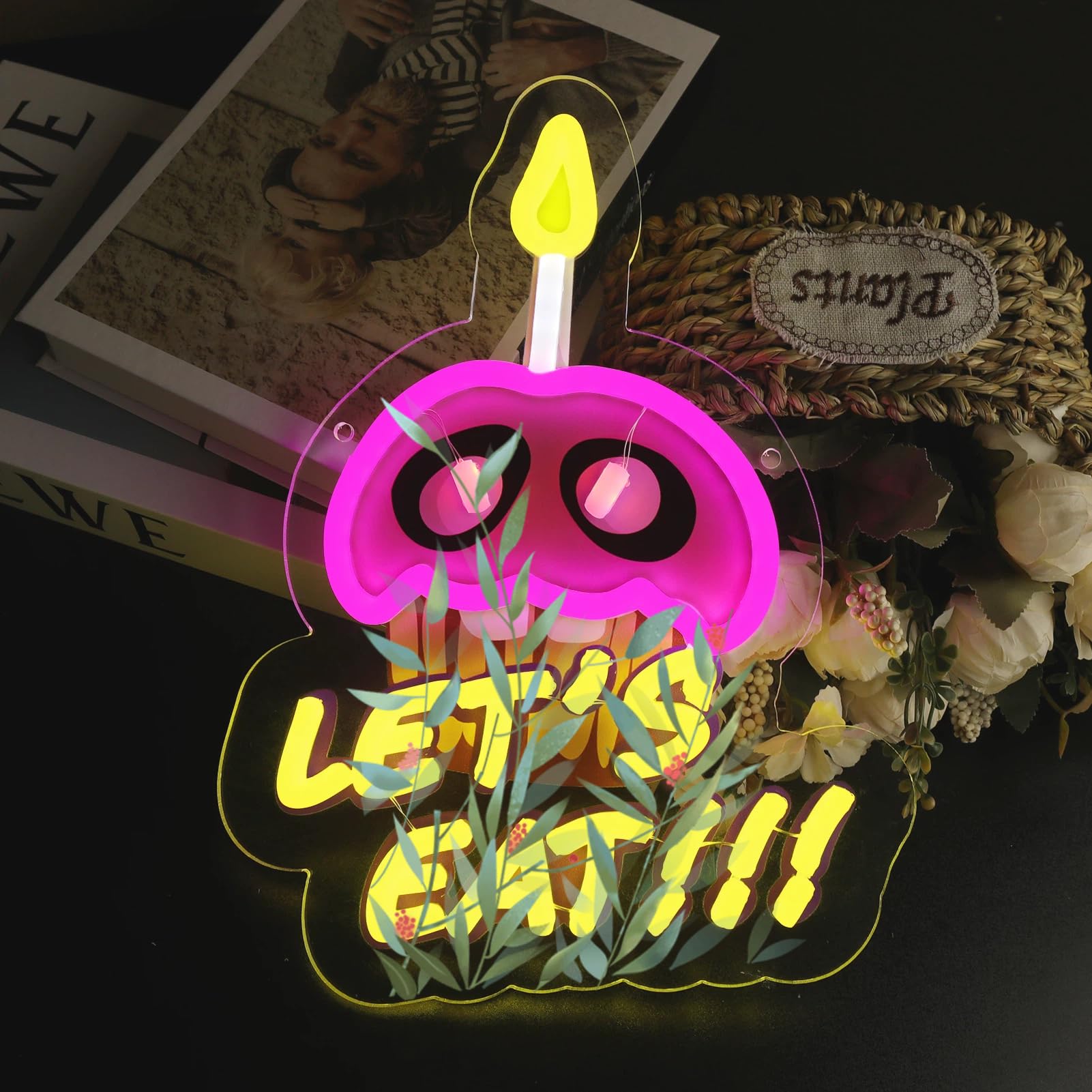 Insegna al neon con scritta "Let's Eat", divertente luce al neon a forma di cupcake, decorazione da parete dimmerabile per cucina, ristorante, panetteria, bar, sala giochi, camera da letto