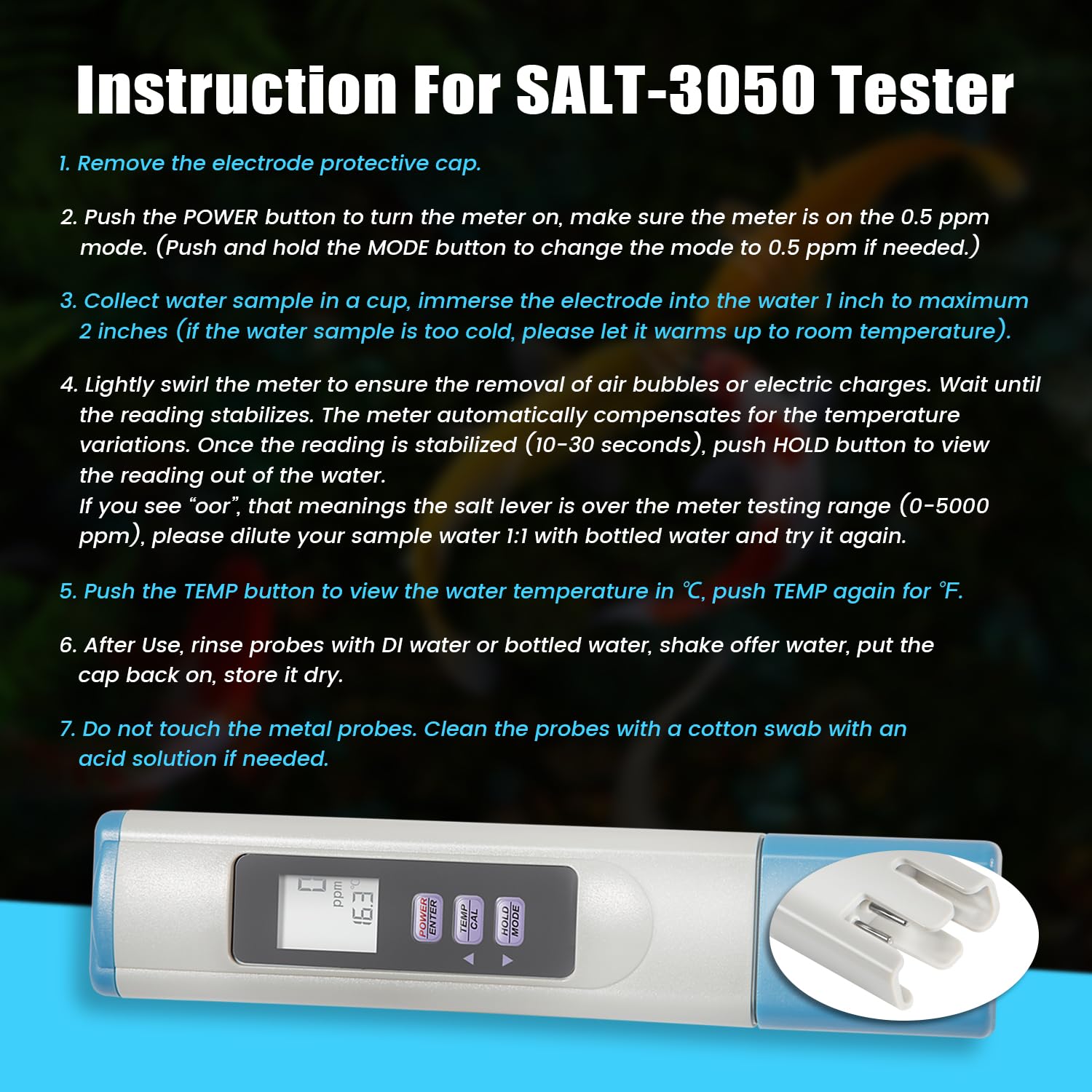SALT-3050 Digital Salinity Tester, per Pool & Stagno Acqua Salata Tester, SALT3050 Salt 3050 Digital Salinity PPM Temperatura Tester