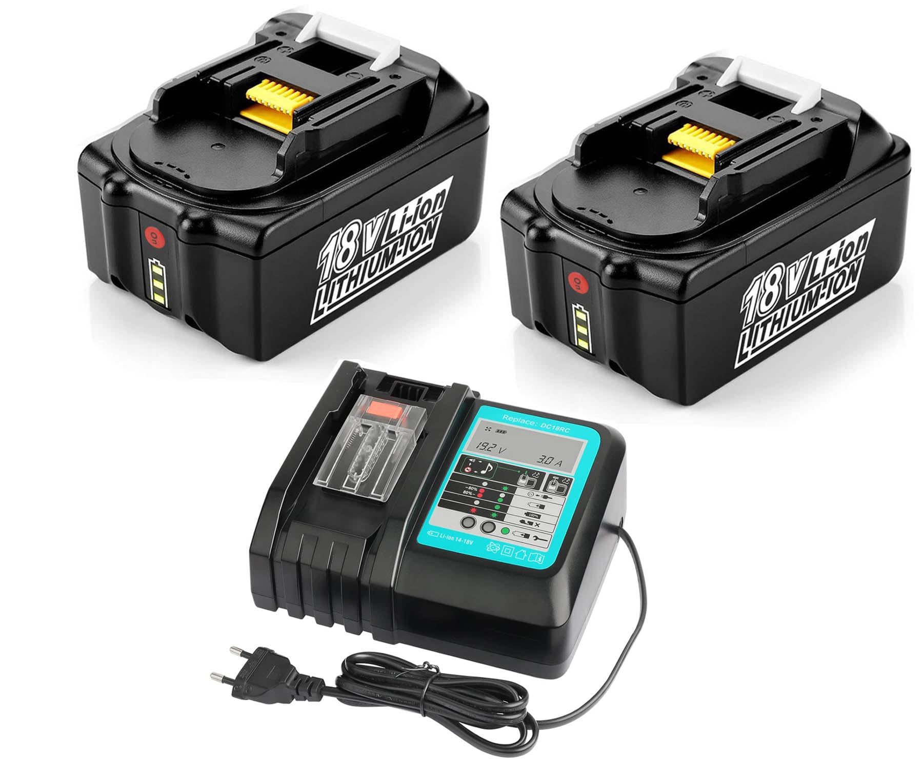 Akumulator kompatybilny z akumulatorem Makita 18 V z ładowarką DC18RC do BL1860B BL1850B BL1850 BL1840 BL1830, do akumulatorowej piły łańcuchowej MAK DUC353 DUC355Z, DDF485Z, 2 sztuki