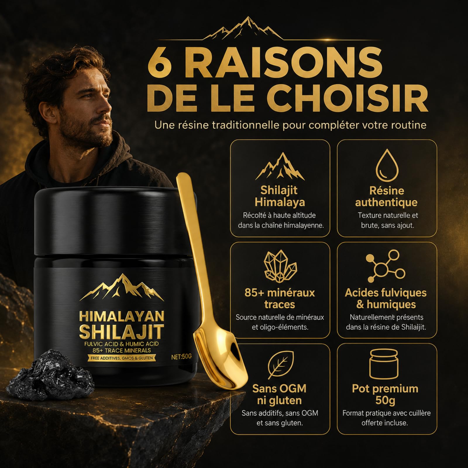 Shilajit Pure Himalaya Bio, 50g Shilajit Résine, Contient De 85 Minéraux | Naturels Supplément, Naturel Sans Et Absorbez Efficacement, Améliore l'Endurance Et La Vigueur Qui