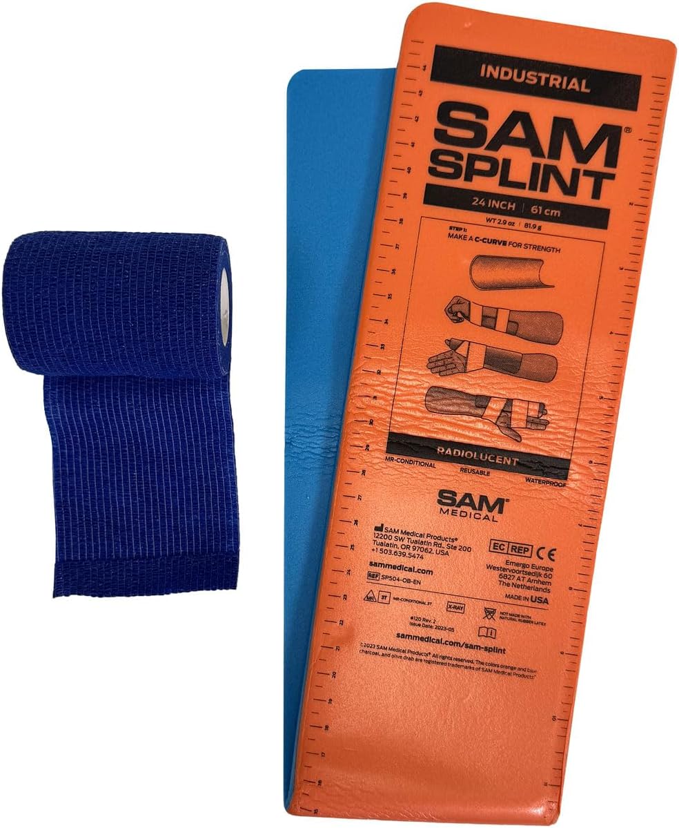 SAM SPLINT COMBO PACK - (24" ORANGE/BLUE SPLINT WITH BLUE COHESIVE WRAP)