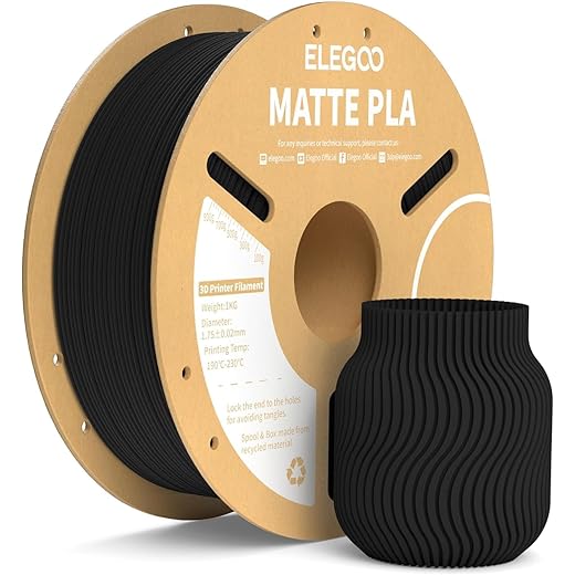 ELEGOO PLA+ Matte Filament 1.75mm 1KG, PLA Plus 3D Printer Filament, Dimensional Accuracy +/- 0.02 mm, Tough & High Strength, Fit for Most FDM Printers(1KG/Spool, 2.2 lbs) (Matte Black)