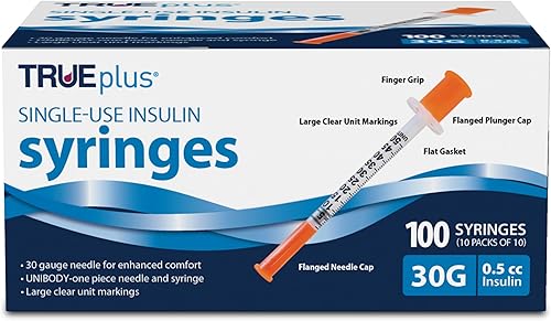 Miniatura 1 de TRUEplus - Jeringas de insulina 1.06 oz 0.5cc 516" (paquete de 100)
