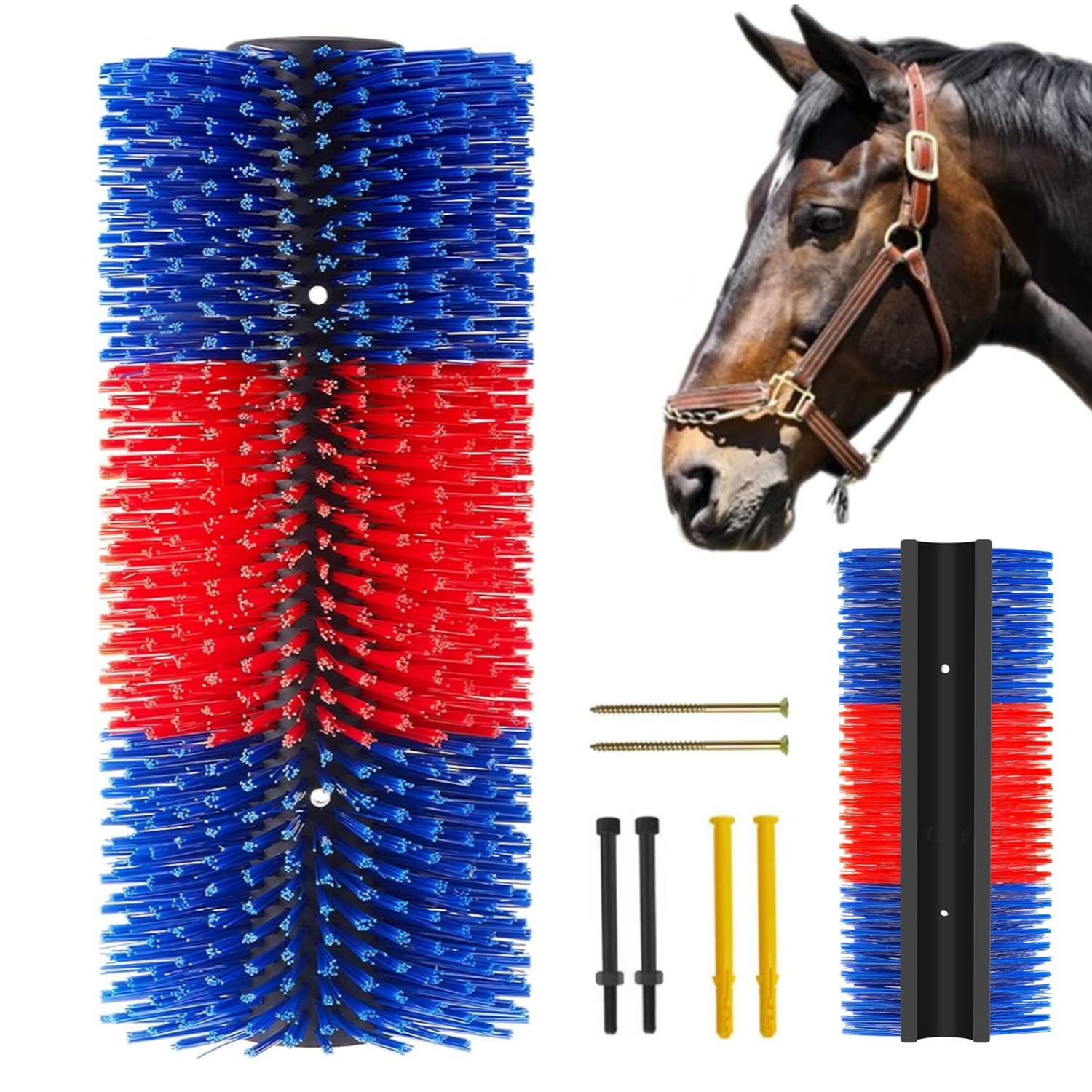 Spazzola per Tiragraffi per Bestiame Spazzola di Grattare per Cavalli Mucche Spazzole Antigraffio per Alleviare Prurito alla Schiena per Maiali Capre Bovini (blu/rosso, 40 cm)