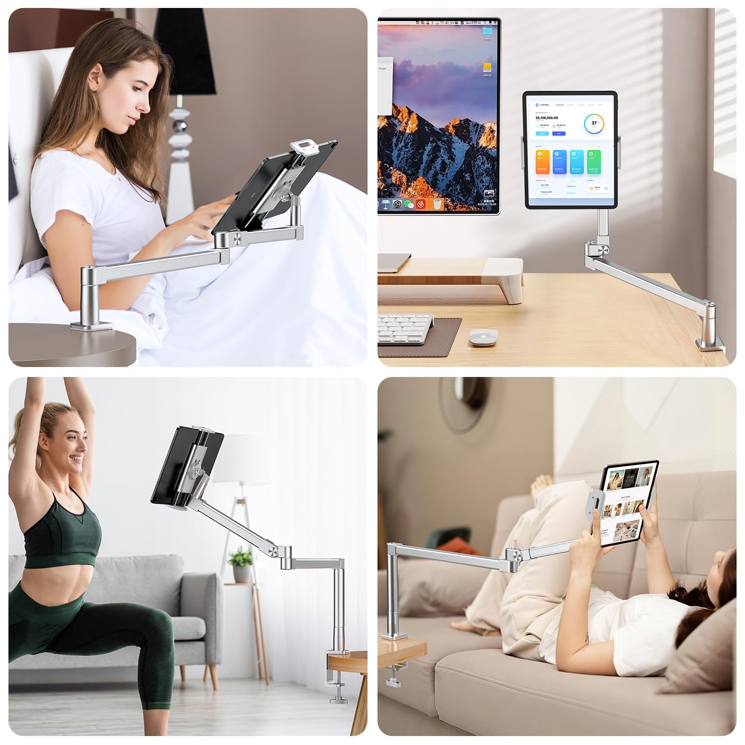 elitehood iPad Halterung Bett, Verstellbare iPad Halterung Tisch | 360°-Drehung Tablet Ständer Arm für Schreibtisch und Bett für Pad Pro 12.9, Air, Tragbaren Monitor und 4.7-13” Geräte