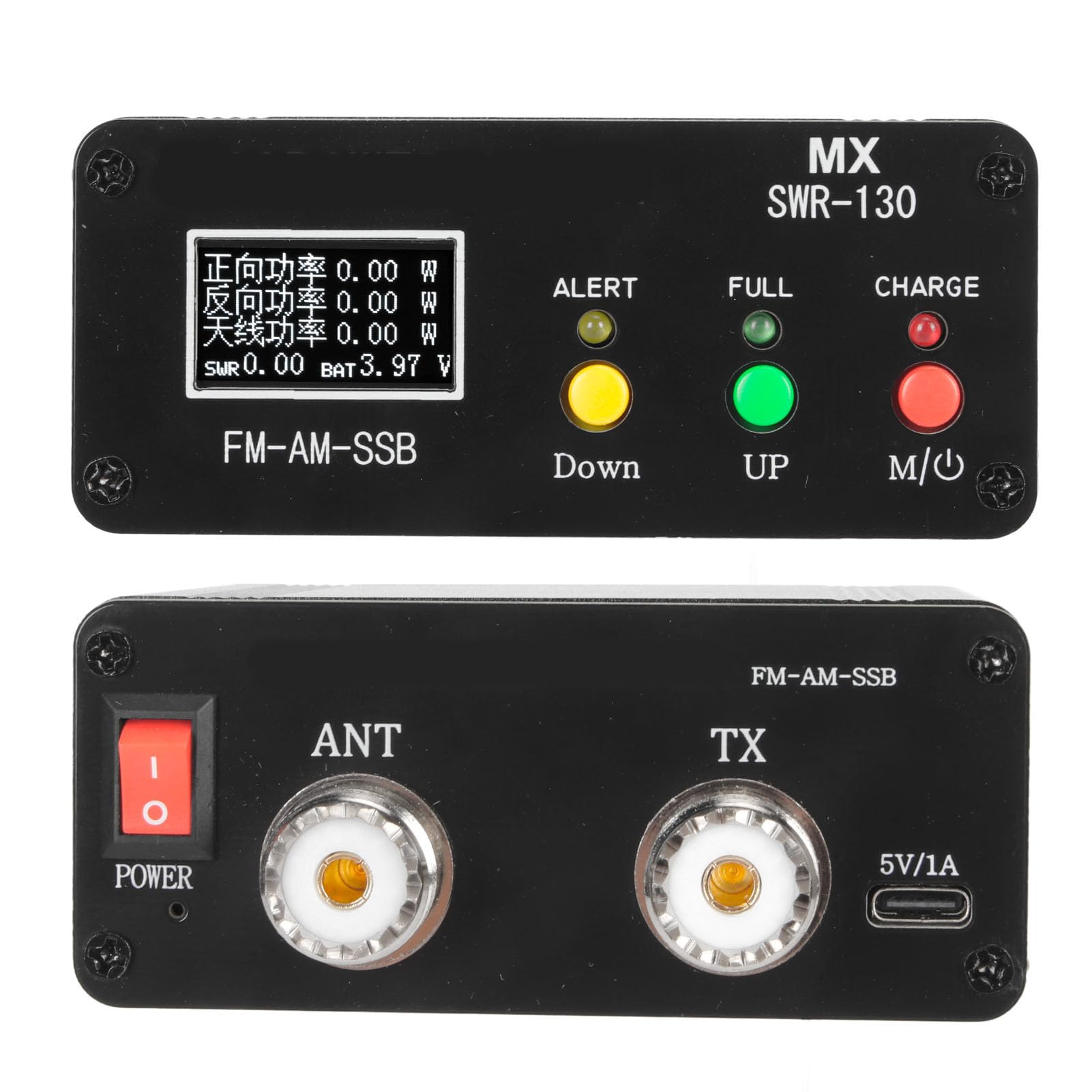 Miernik SWR, Miernik Mocy SWR Cyfrowy Miernik Mocy SWR VHF UHF, Bateria Litowa 1000 mAh, Organiczny Wyświetlacz Diodowy 128X64, Tryb SSB Maksymalnie 200W, Ponad 200W Alarm Dźwiękowy