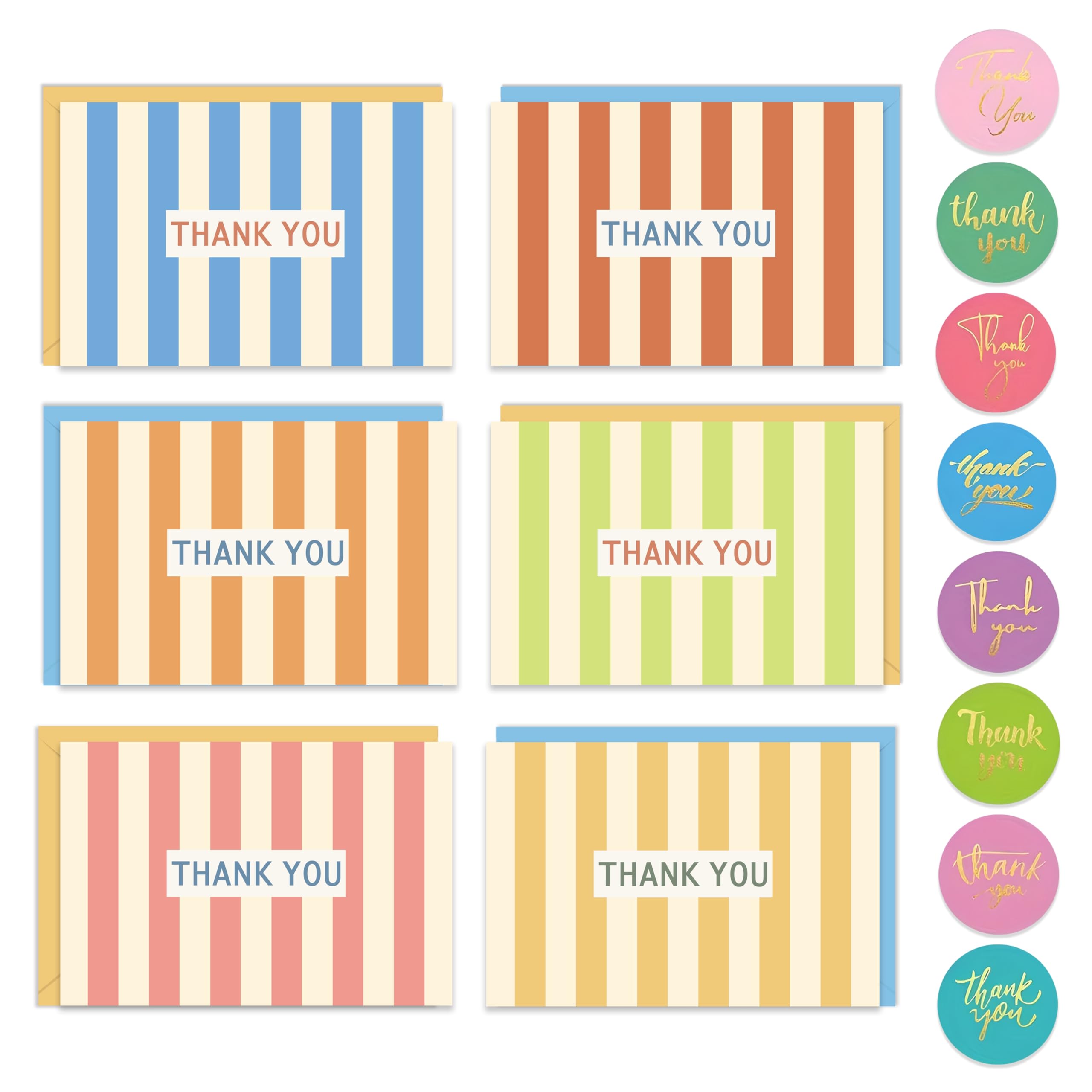 Giftinghouse 30 Thank You Cards Multipack with Envelopes β 6 Pastel Stripe Designs β 15 x 10 cm β Blank Inside β Ideal for Teacher, Wedding, Kids & Christmas β Made in the UK
