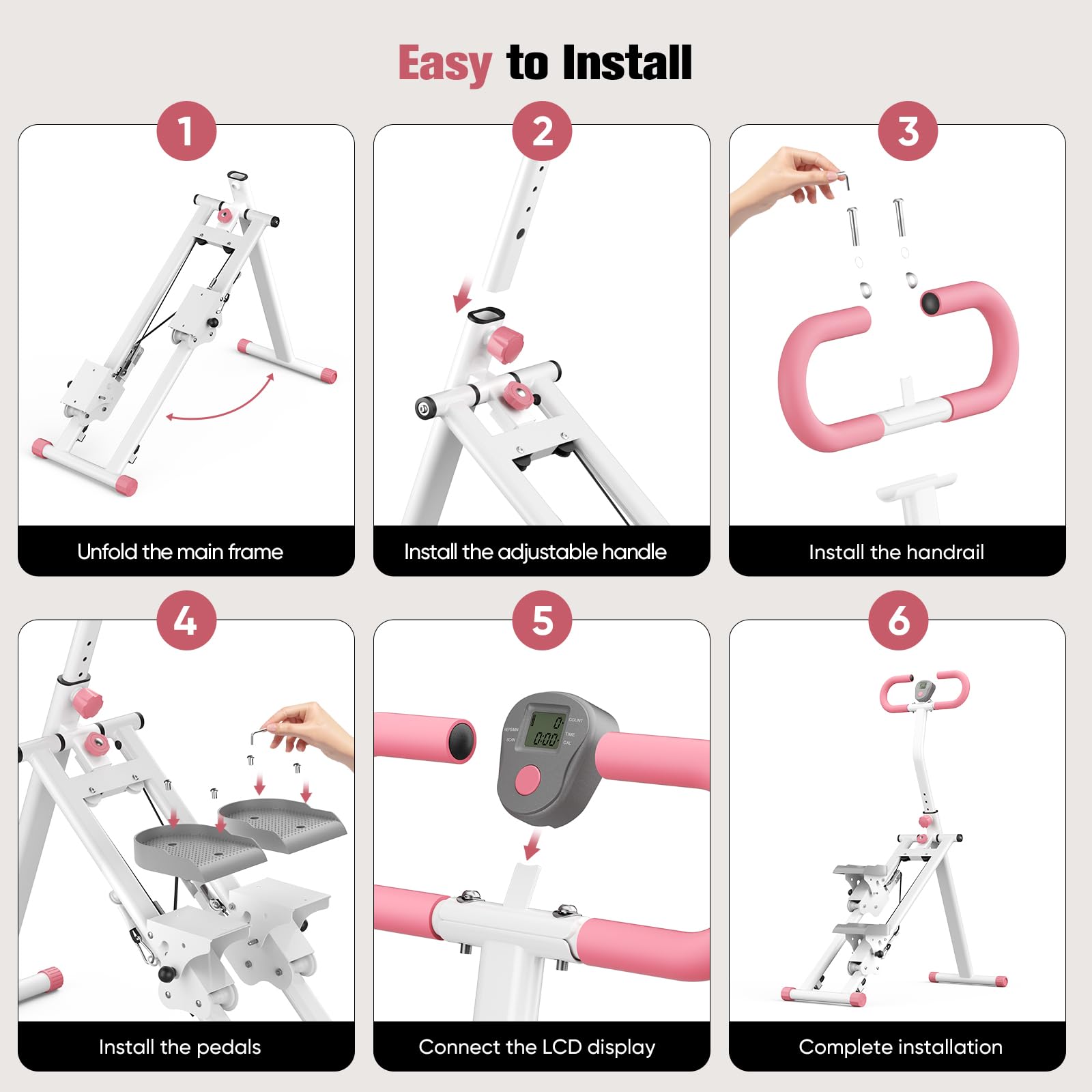 Stepper d'intérieur Haut de Gamme, doté de 3 Niveaux de réglage en Hauteur, d'un Mouvement elliptique d'un écran LCD d'une Conception Pliable et Portable Ainsi Que de Mains courantes réglables