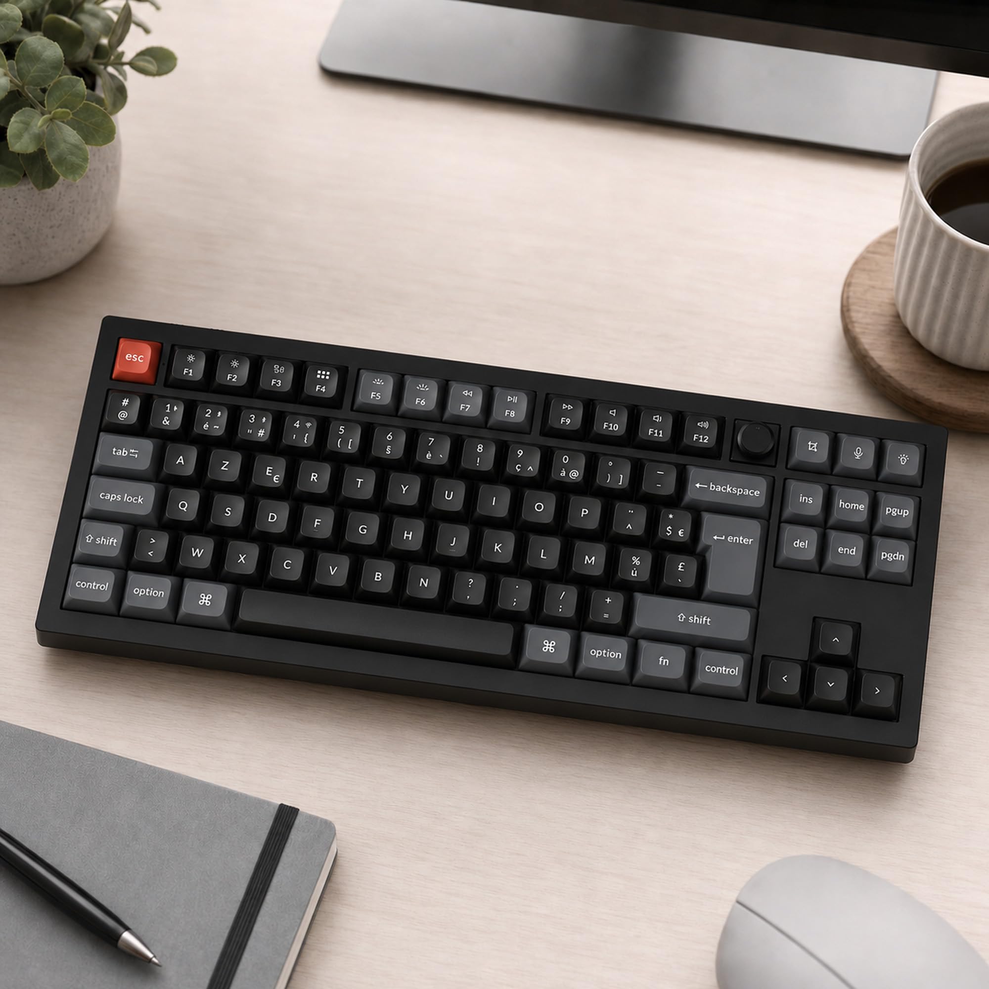 Keychron V3 Ultra 8K Clavier Mécanique sans Fil 80% Compact, 2.4GHz/Bluetooth 5.3/USB-C, Touches PBT OSA, RGB Personnalisable, Switches Rouges Pom Hot-Swap pour Mac/Windows/Linux (Disposition AZERTY)
