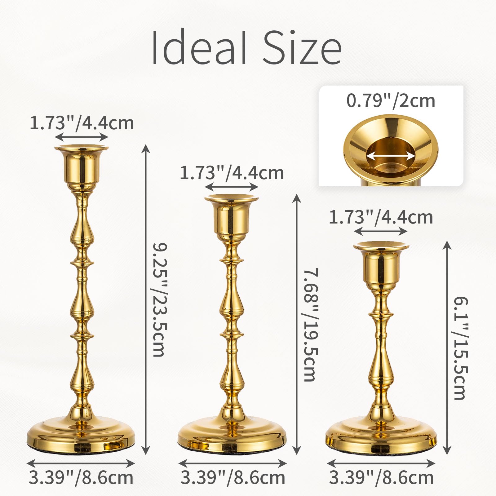 Kerzenhalter Stabkerzen Kerzenständer Gold: Set Mit 3 Pcs Metall Kerzenhalter Stabkerze Stabkerzenhalter Vintage kerzenleuchter für Hochzeit Veranstaltung Weihnachten Kaminsims Dekoration