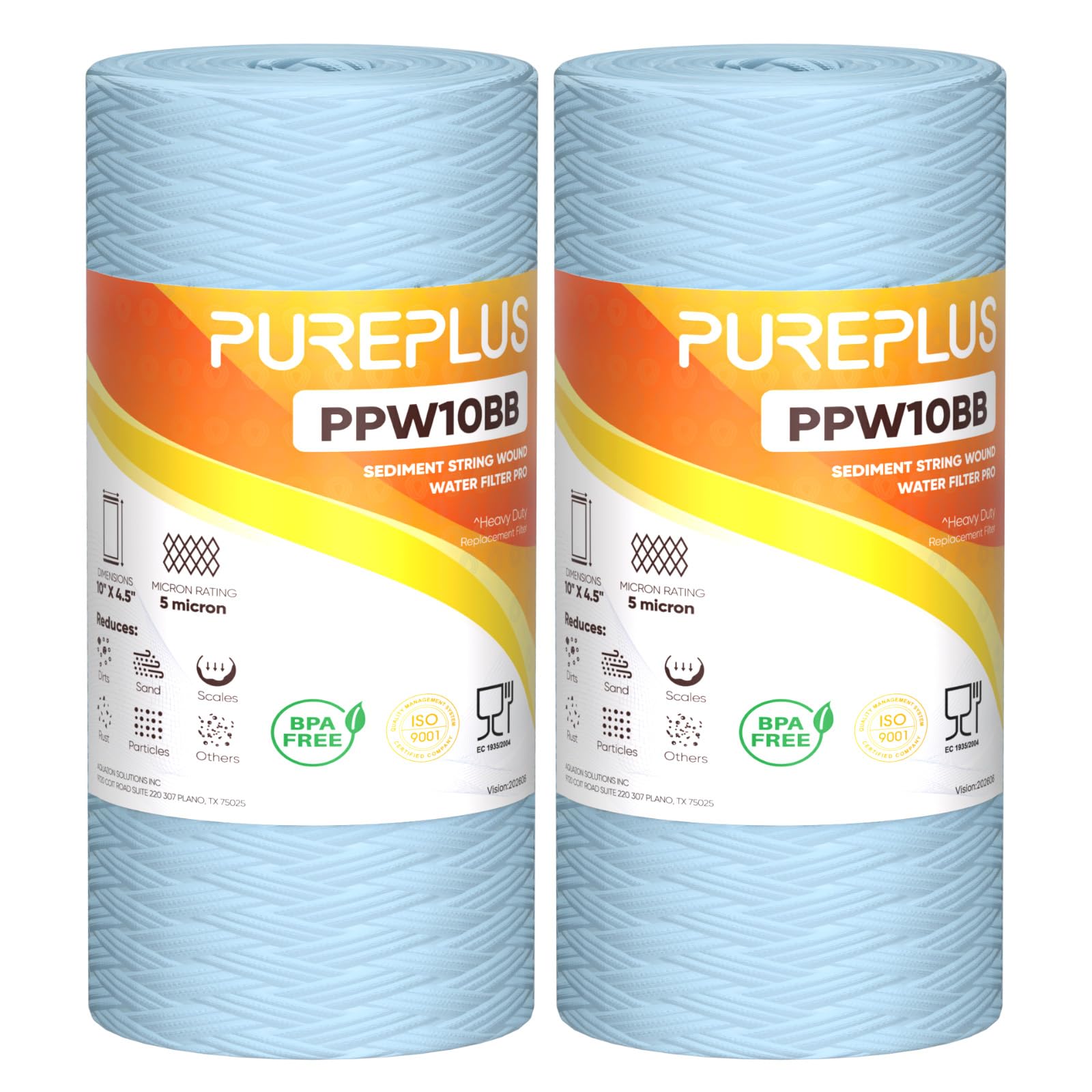 PUREPLUS 5 Micron 10 x 4.5 Whole House Water Filter for Well Water 2 Pack