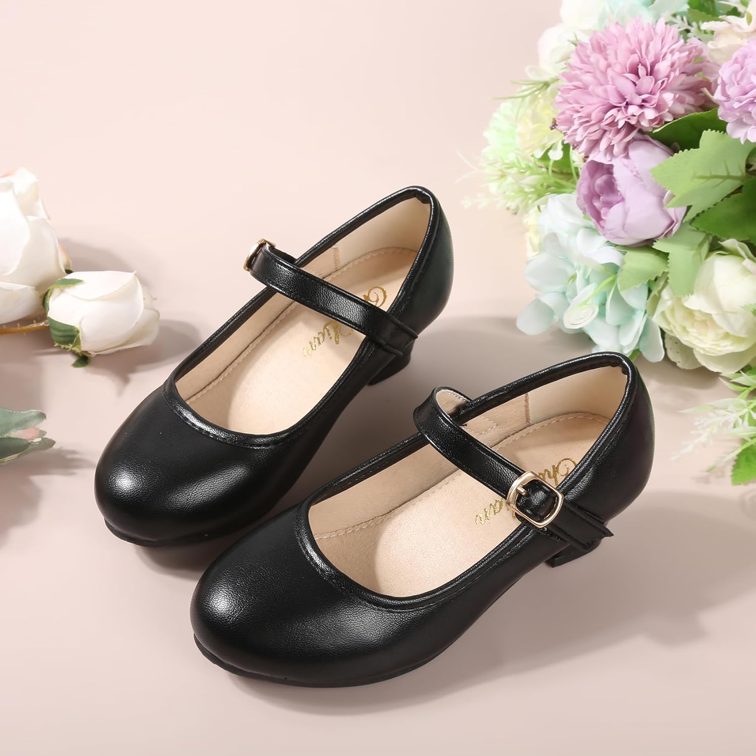 ChuLian Girls Dress Shoes Pumps Low Heel Princess Shoes Flower Wedding Party Shoes for Toddler Little Kids - Image 6