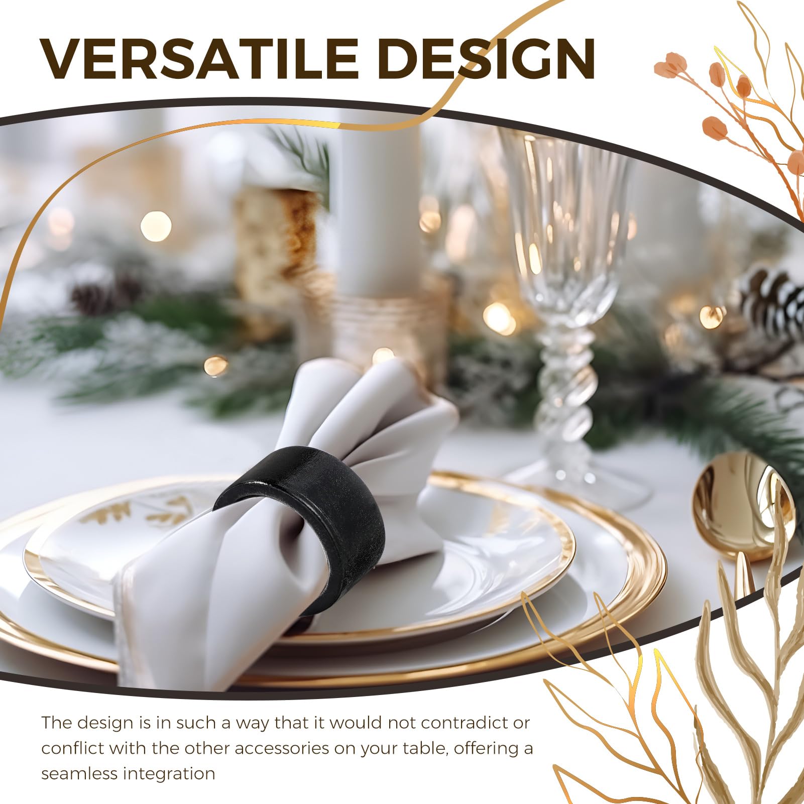 Zhehao Serviettenringe aus Akazienholz, handgefertigt, für Esstisch, Serviettenhalter, Schnallen für Hochzeit, Abendessen, Ernte, Herbst, Weihnachten, Tischdekoration, 50 Stück (schwarz)