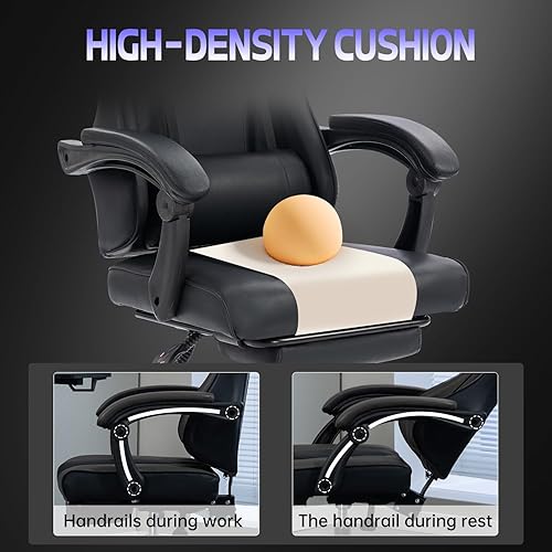 Miniatura 6 de Silla ergonómica para juegos con respaldo reclinable, silla de oficina de altura ajustable, reposabrazos 3D, cojín de alta densidad, soporte lumbar