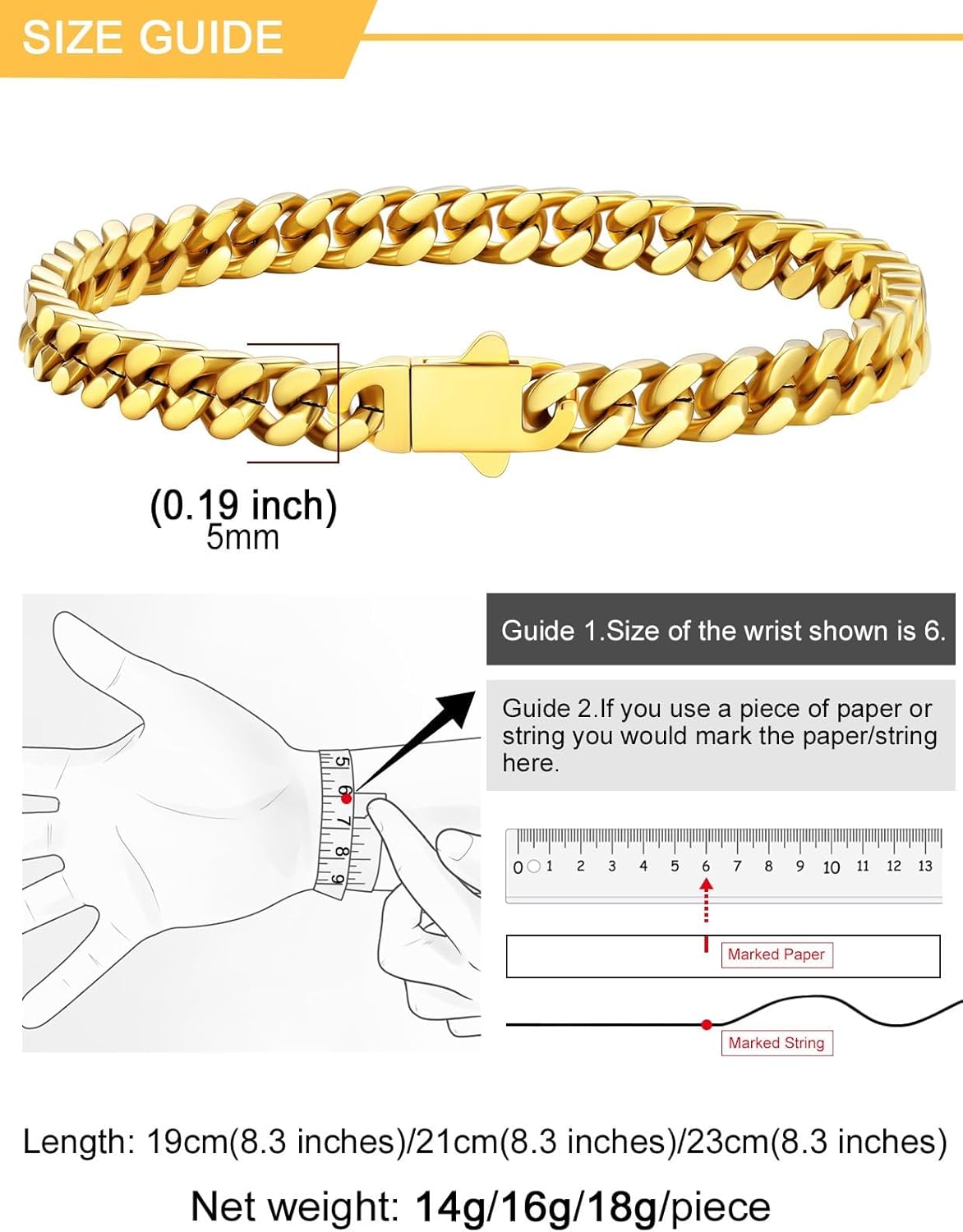 U7 Cuban Link Bracelets for Men Stainless Steel Wrist Bracelet Silver Black Gold Cuban Hand Chain Bracelet for Mens Women, 5/7/9/12mm Width, 7.5/8.3/9 Inch Length Classic Jewelry with Box Packed - Image 6