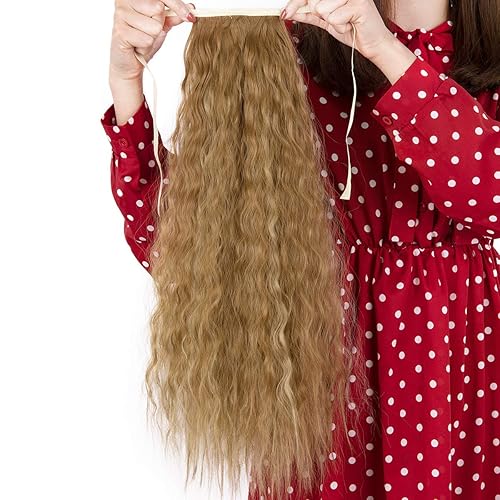 Miniatura 8 de FOCUSSEXY Extensión de cola de caballo larga de 24 pulgadas con ondas de maíz, extensión de cola de caballo mágica resistente al calor, extensión