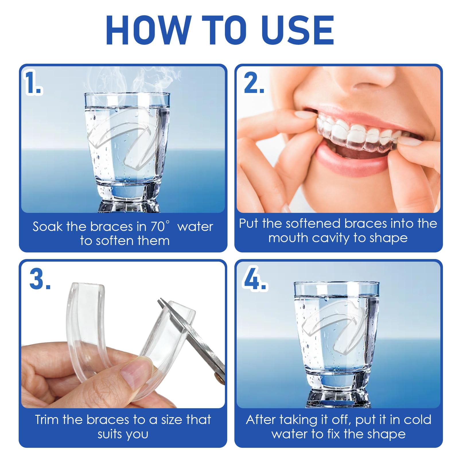 4 Pezzi Bite Bruxismo Notturno,Bite Bruxismo Automodellante,Anti Digrignamento dei Denti,Mouth Guard Teeth Grinding,Bait Protezione Denti Notturno per Uomini e Donne,2 Taglie