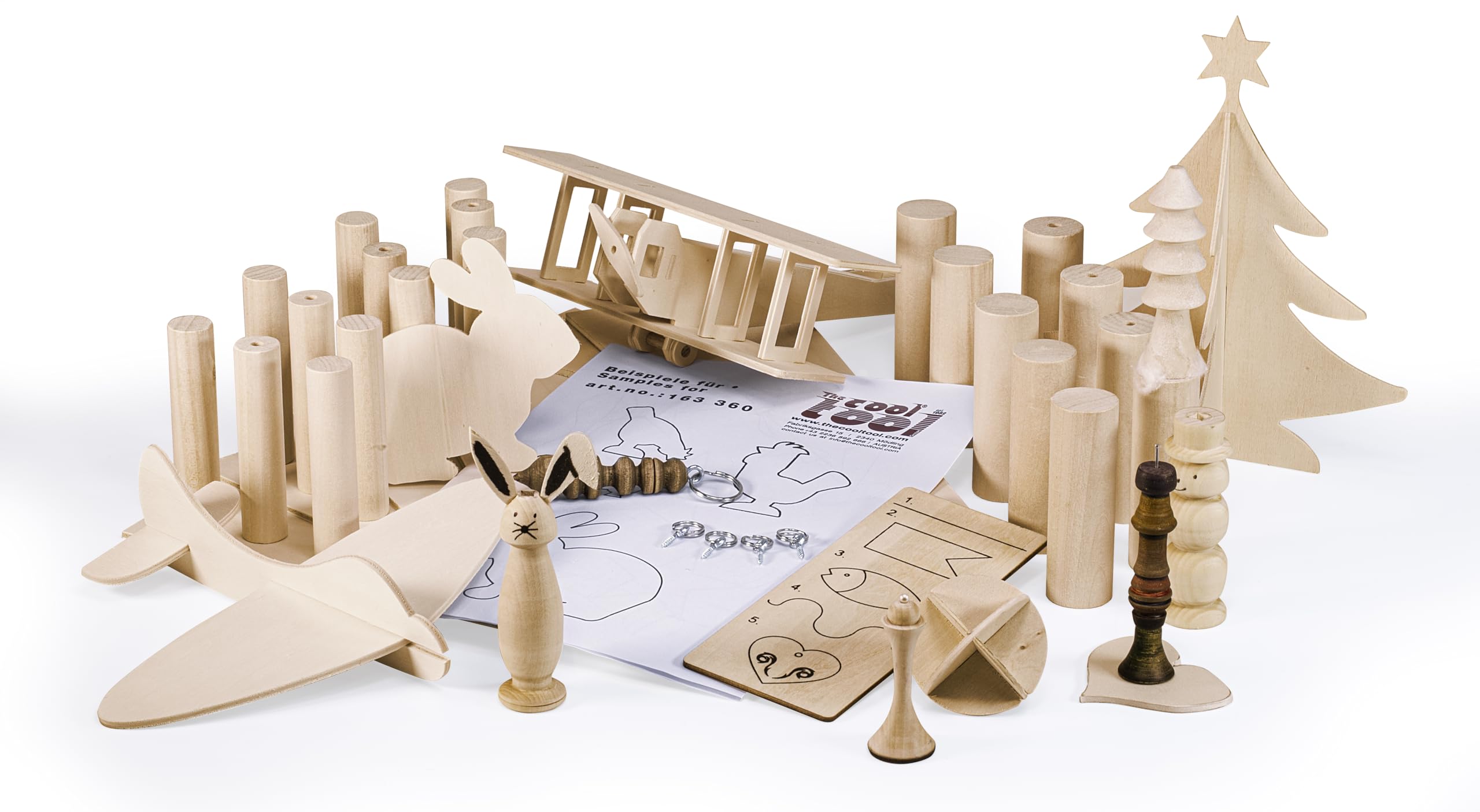 Materialpaket Drechseln + Sägen - Geeignet für PLAYmake 4in1 und UNIMAT 1 Basic - enthält Drechselholz Linde und Pappelsperrholz - mit Bauplänen