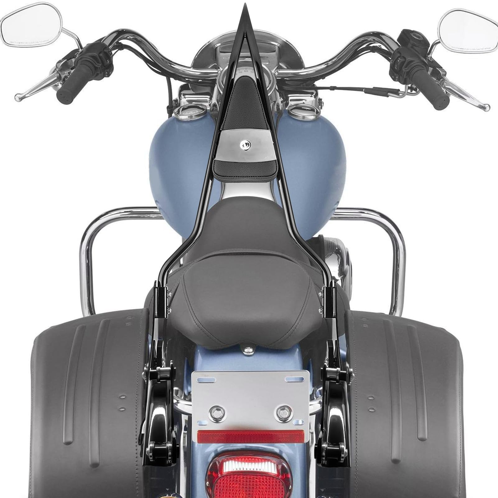 Universal Motorcycle Sissy Bar Backrest Pad - Black Synthetic Leather Cushion For Passenger