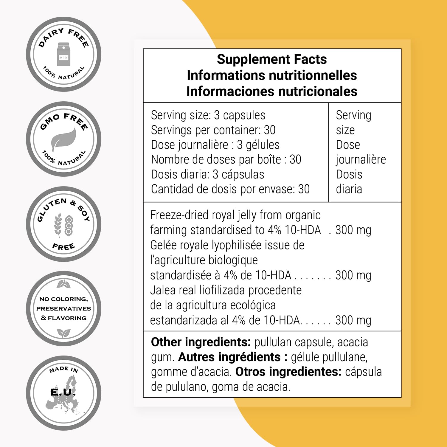 Supersmart - Organic Royal Jelly 300mg per Day (High Strength 4% 10-HDA) - Freeze-Dried Fresh Royal Jelly Supplement | Non-GMO & Gluten Free - 90 Vegetarian Capsules — Amazon image 4
