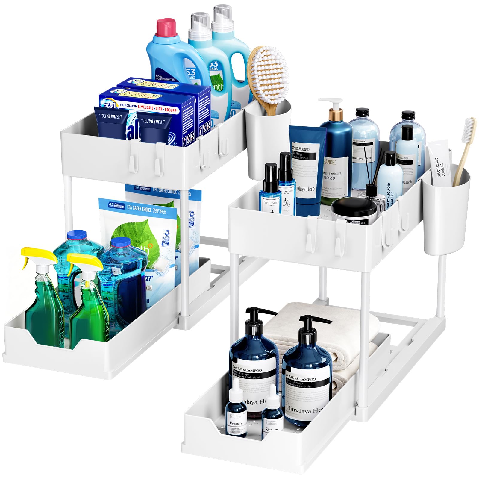 Puricon Organizer Sottolavello Cucina a 2 Livelli, Portaoggetti Ripiano Multiuso per Cucina Bagno (Bianco, 2)