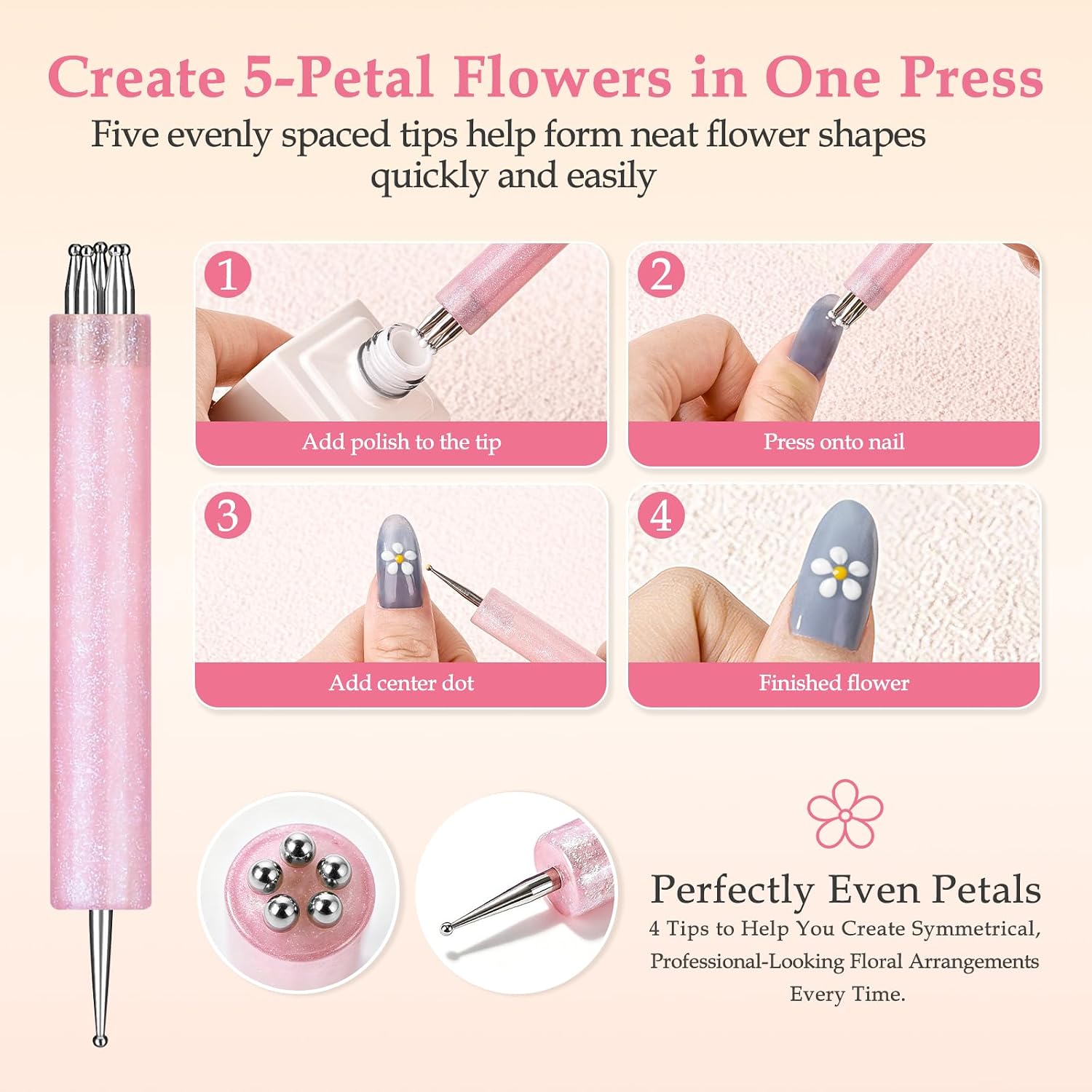 5PCS Nail Dotting Tools Double-head 5 Petal Flower Nail Art Tools image 3