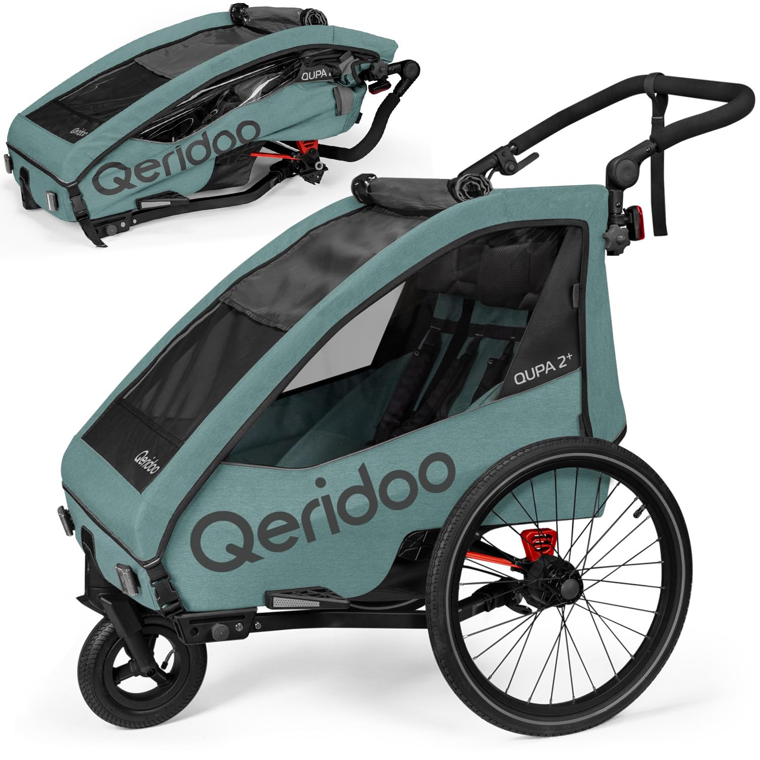 Qeridoo QUPA Plus | Fahrradanhänger 1 oder 2 Kinder mit Premium-Federung & 3-in-1-Funktion | Kinderfahrradanhänger & Jogger Kinderwagen | Leichter Fahrrad Anhänger Kinder | Sicher & Komfortabel
