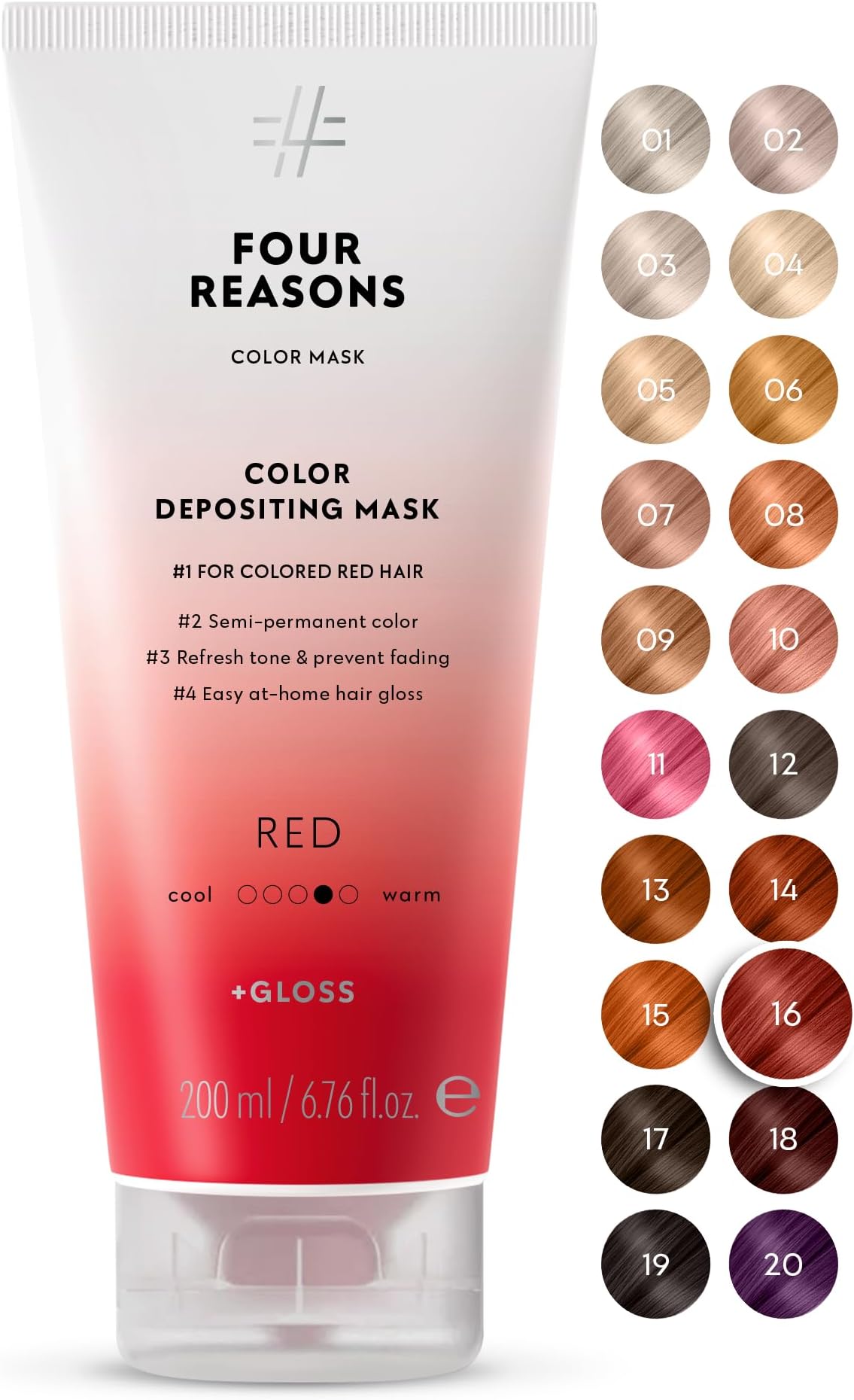FOUR REASONS Color Mask, Red (27 Colors) – Hair Gloss & Color Depositing Conditioner – Semi Permanent Hair Toner for Color-Treated Hair Color For Women – Vegan & Cruelty-Free – 6.76 fl oz