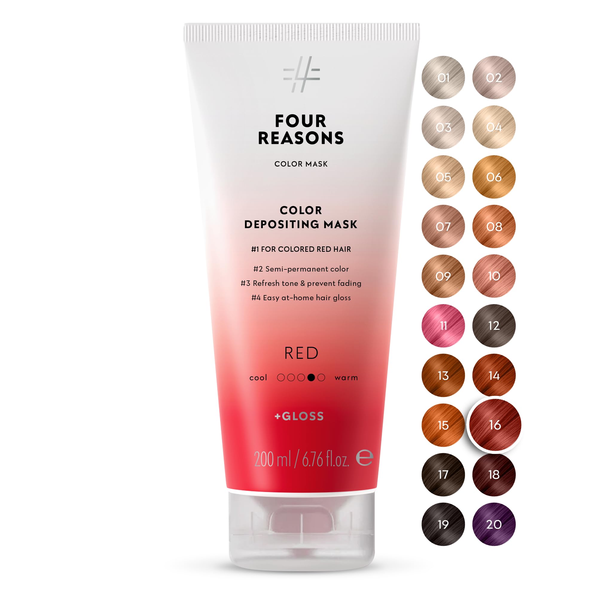 FOUR REASONS (Red) - KC Professional Red Colour Mask Reconstructive Treatment - Toning Conditioner Red Hair - 200ml