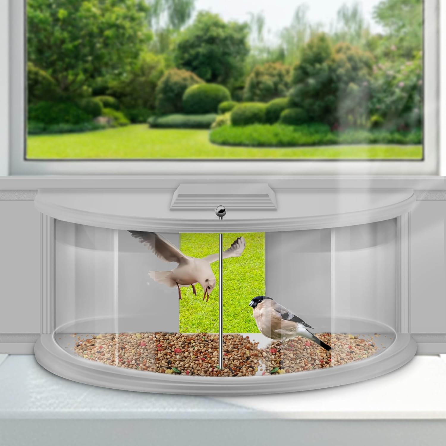 Window Bird Feeders for Viewing Inside House, 180° Clear View, Stable & Durable, Easy to Install and Feed, Windproof Baffle, No Gaps, for 24-38 Inch Windows