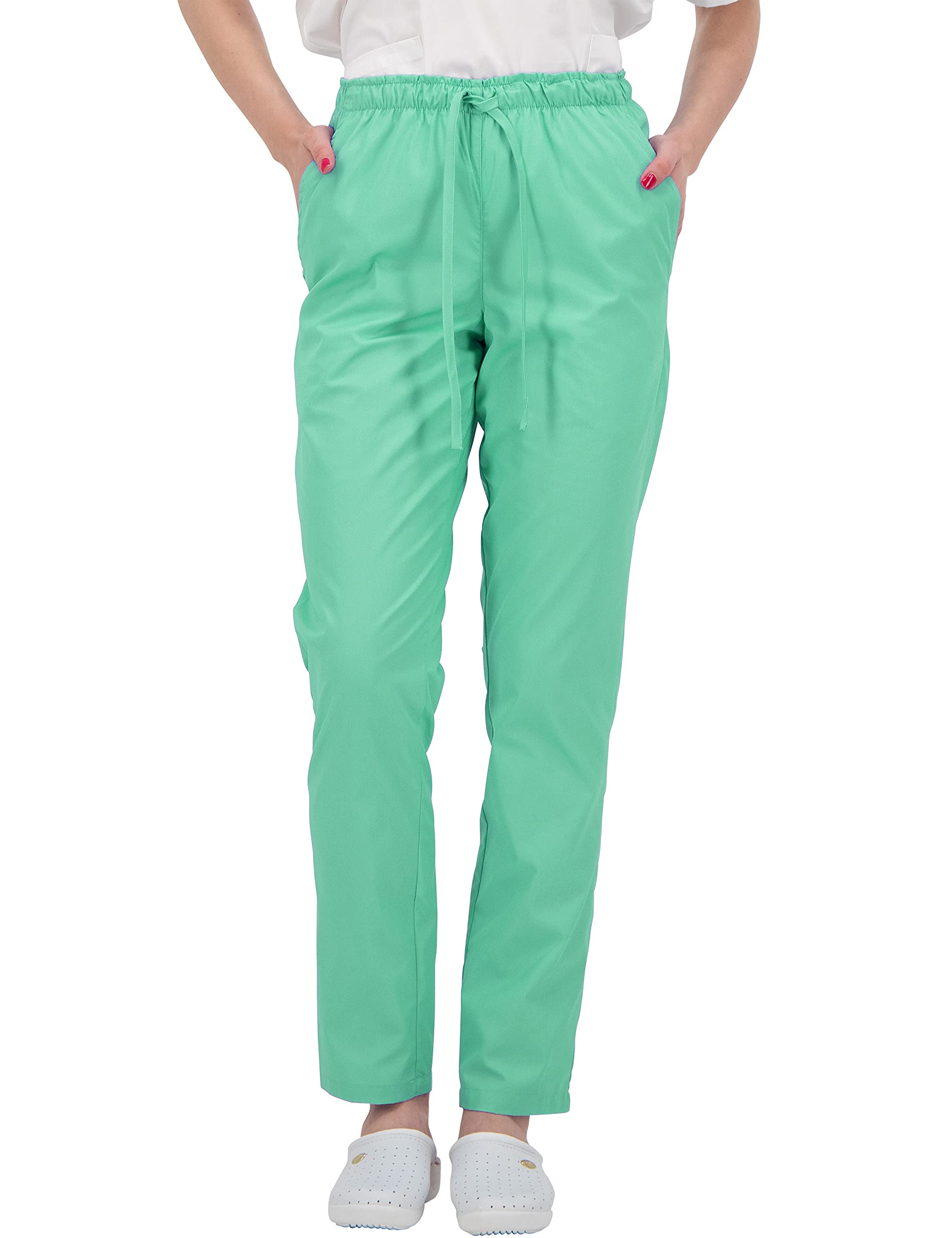 B-well ALESSI Medizinische Schlupfhose Arbeitshose Multitaschen Unisex mit Elastischem Bund und Gesäßtaschen Krankenhaus Uniformhose mit mittlerer Taille und Rundumgummibund (Grün, S)