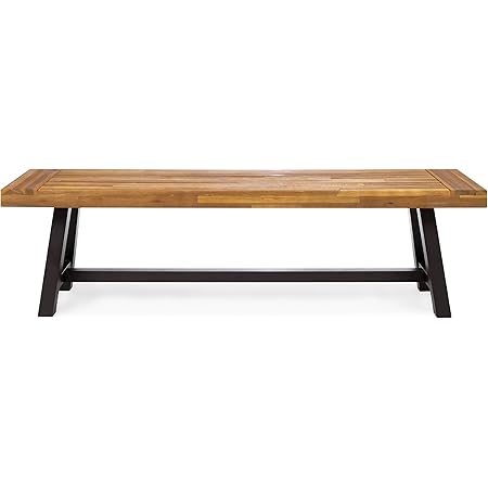 Christopher Knight Home Carlisle Outdoor Acacia Wood and Rustic Metal Bench, Sandblast Finish / Rustic Metal