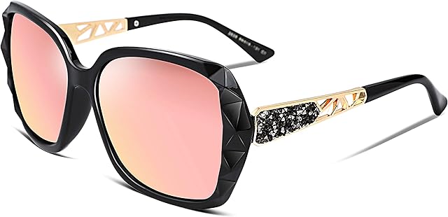 FEISEDY Classic Polarised Sunglasses for Women Fashion Womens Sunglasses Sparkling Composite Shiny Large Frame B2289