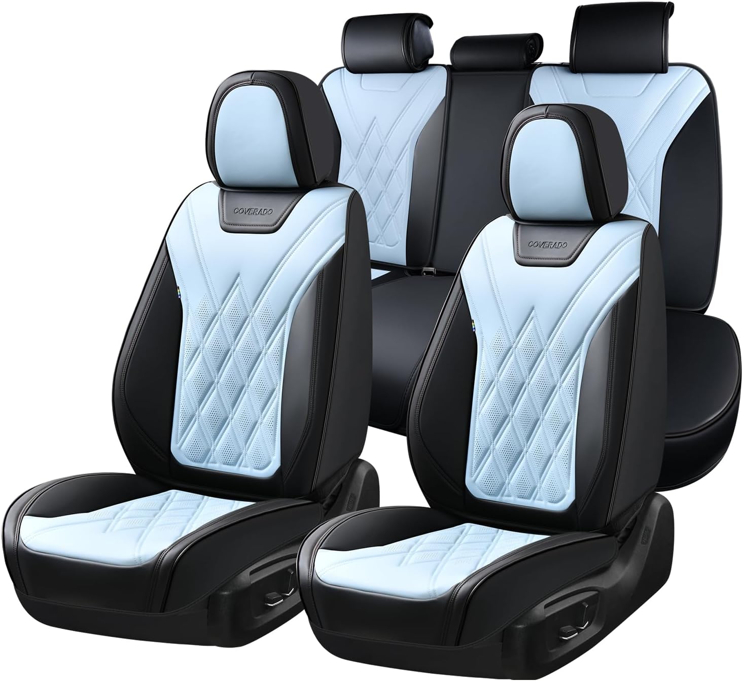 Coverado Car Seat Covers Full Set, Seat Covers for Cars, Front Seat Covers and Back Seat Cover Waterproof Leather Automotive Seat Cover, Universal Car Interior Protectors Cushion for Most Cars