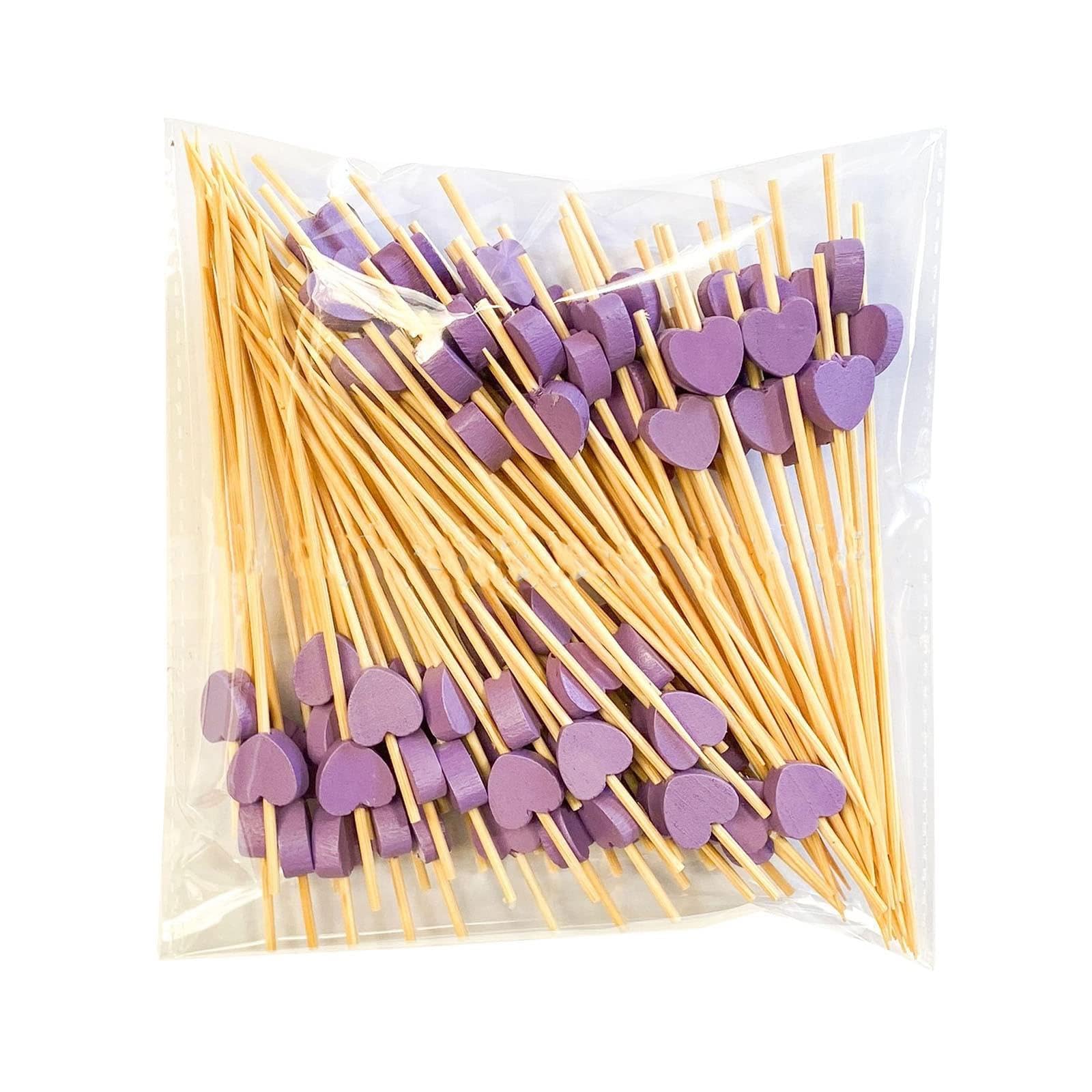 MALSSE 100PCS Food Pick Dessert Buffet Fruit Salad Fork Muffin Vegetable Stick Cocktail Toothpicks Heart Shaped Wood Cake Sticks Wood