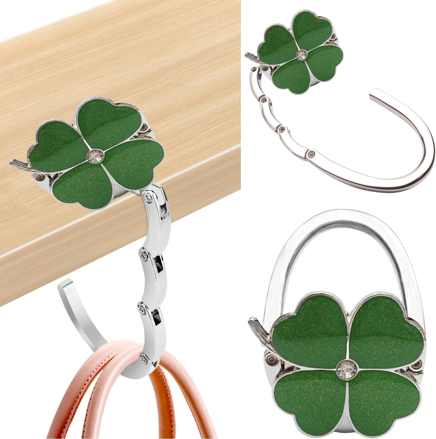 Bag Holder for Table, Foldable Non-Slip Table Handbag Holder Hook, Bag Hook for Table, Handbag Holder for Table, Metal Bag Hanger for Desk, Office, Restaurant, Bar (Green)