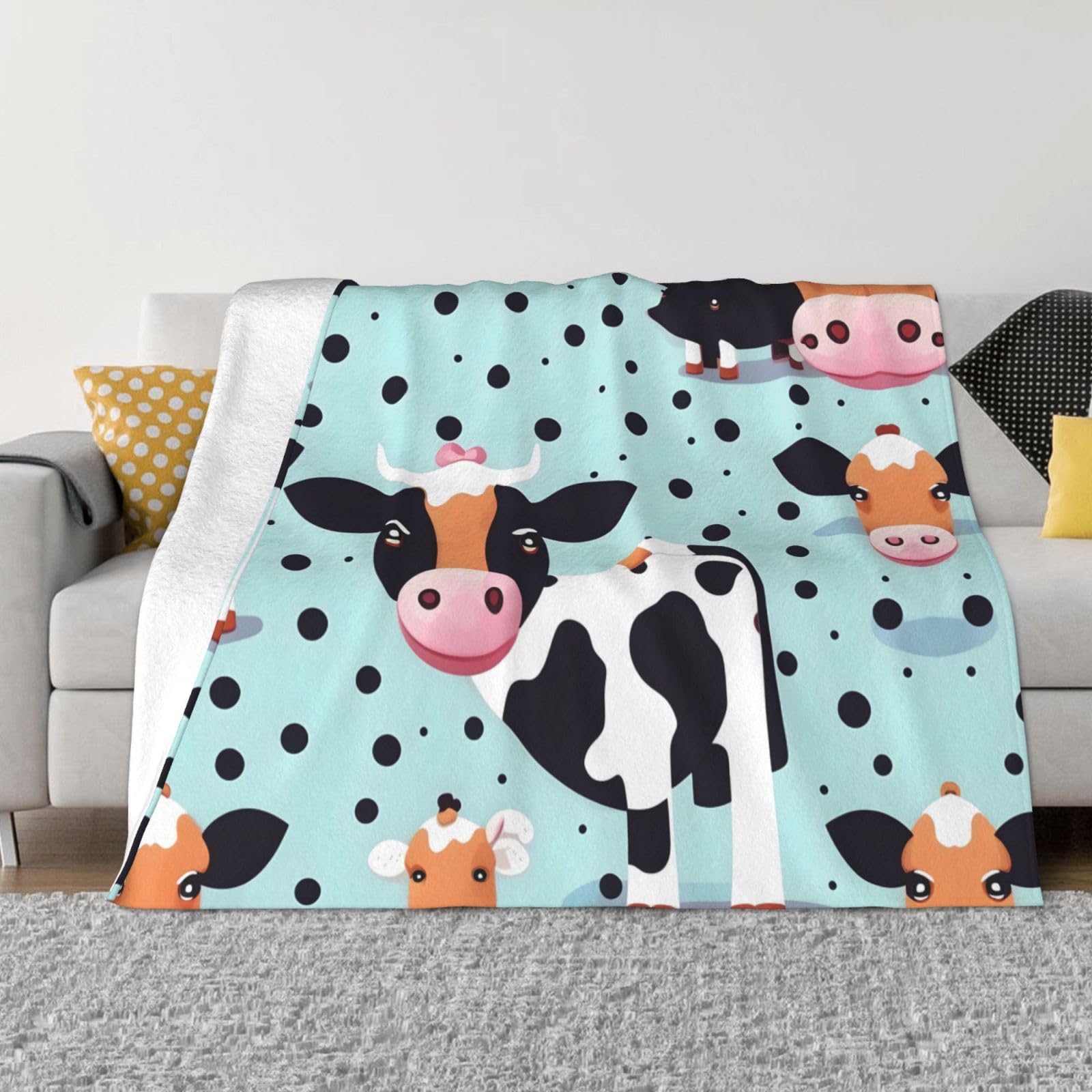 Couverture polaire en flanelle douce jeté de lit imprimé vache